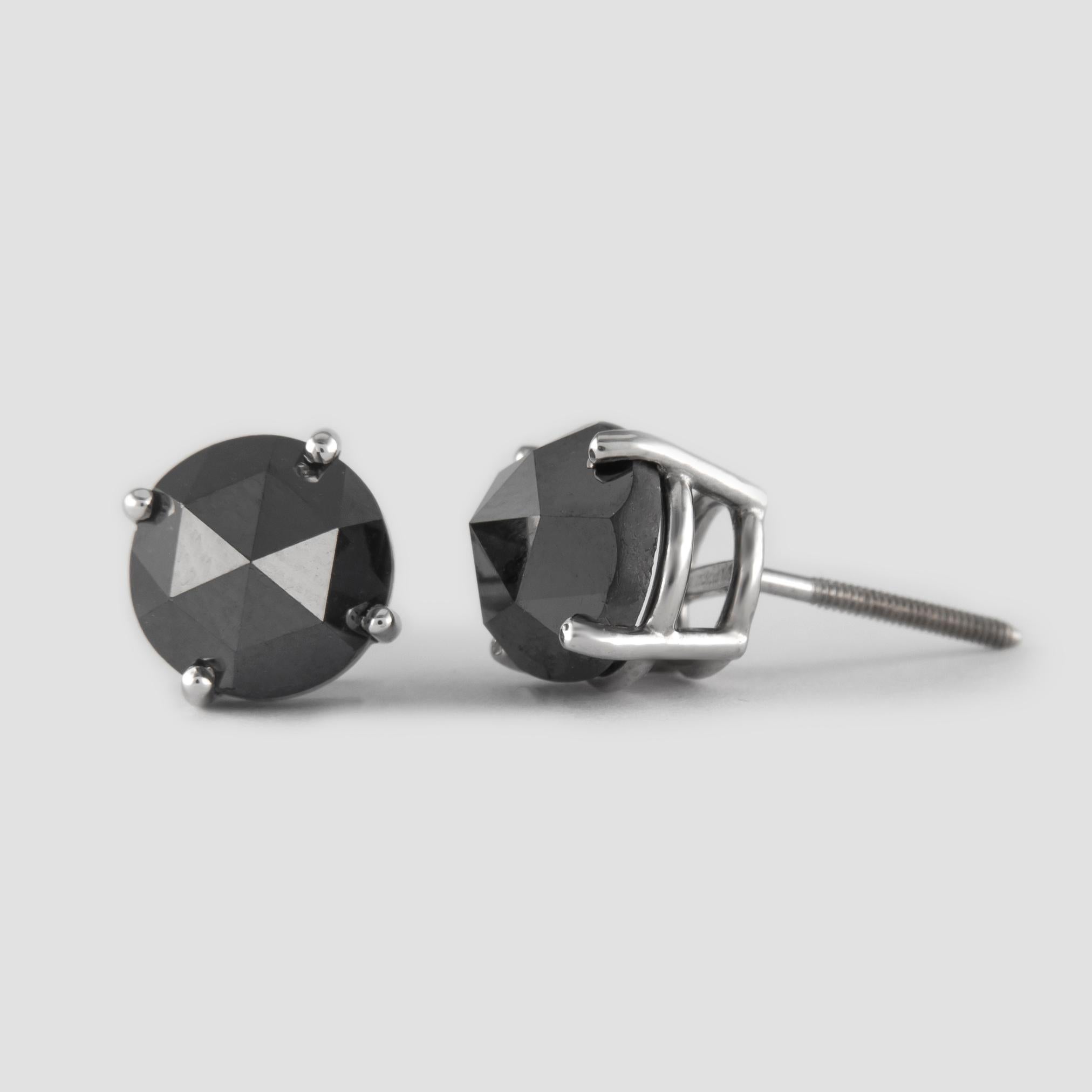 Modern 6.54 Carat Black Diamond Stud Earrings White Gold