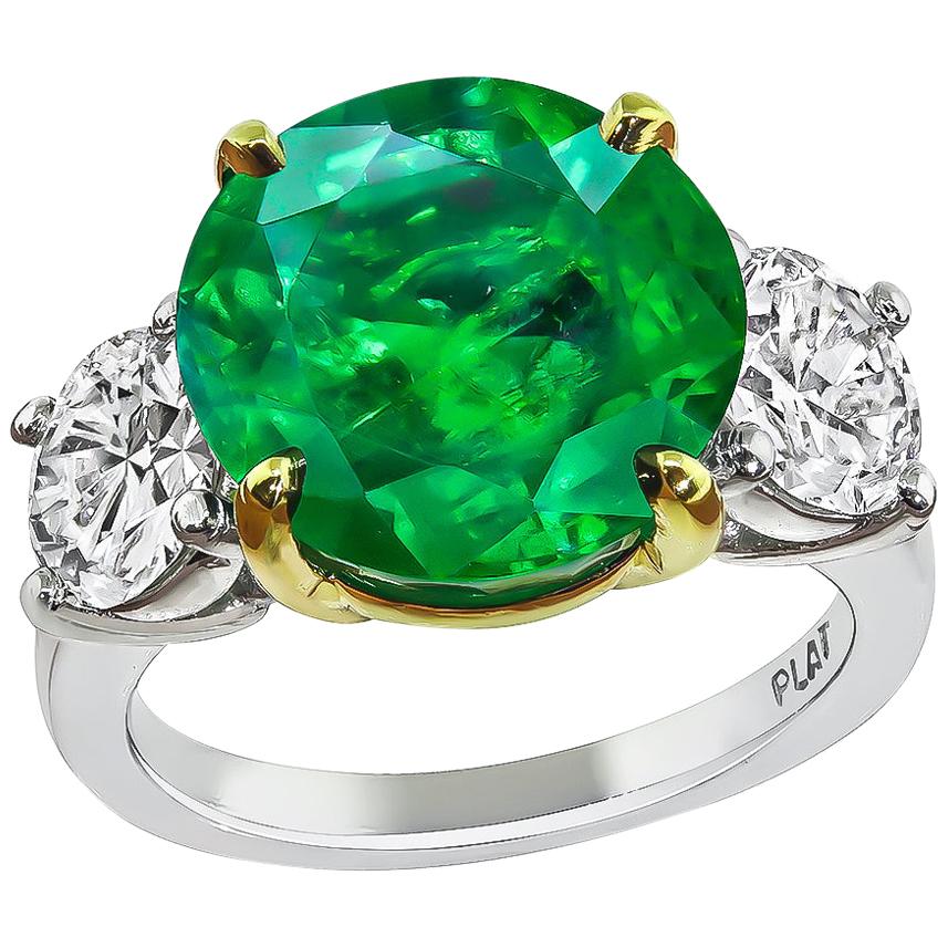 6.54 Carat Emerald GIA Certified 1.56 Carat Diamond Anniversary Ring