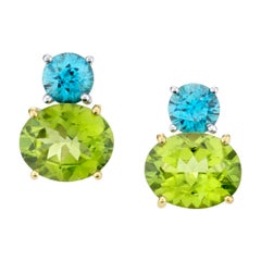 6.54 ct. t.w. Peridot Oval and Blue Zircon 18k Gold Post Drop Earrings