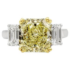 6.54 Carat Radiant Diamond Ring Fancy Yellow 14K Gold Sunlit Royal Radiance