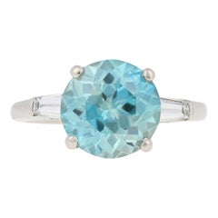 6.54 Carat Round Blue Zircon and Diamond Ring, 950 Platinum Engagement