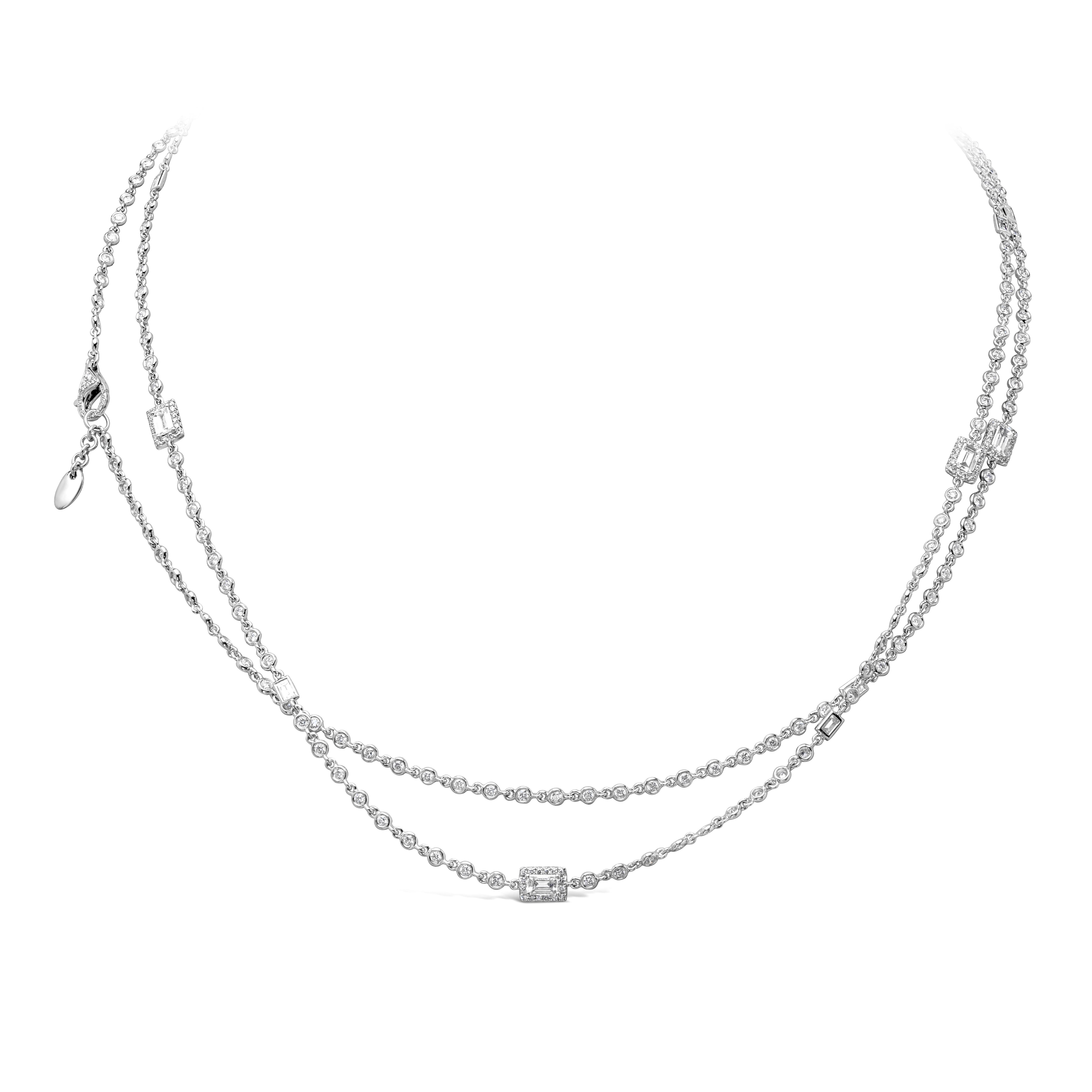 Contemporary 6.54 Carats Total Baguette and Round Cut Diamonds by the Yard Line Necklace For Sale