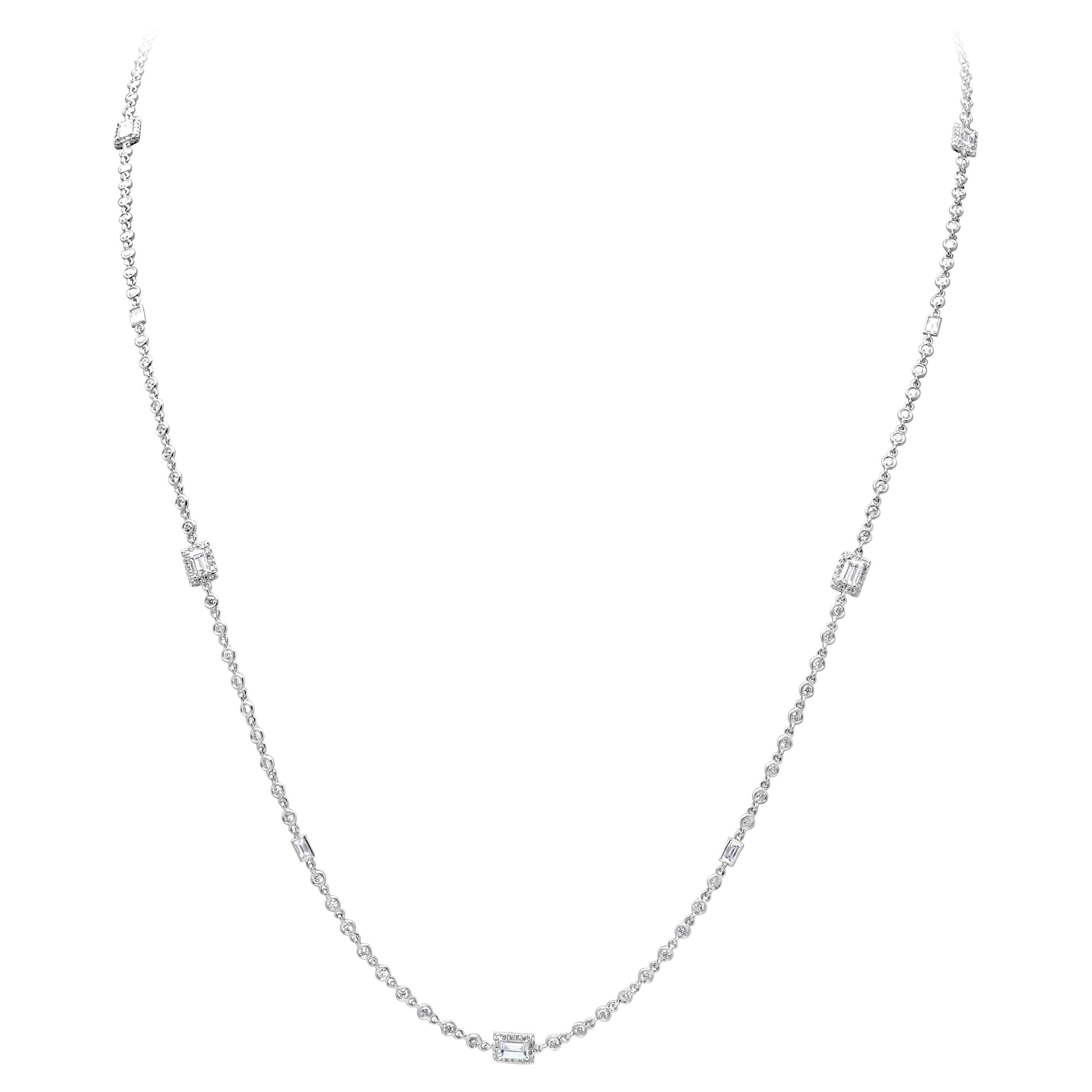 6.54 Carats Total Baguette and Round Cut Diamonds by the Yard Line Necklace For Sale