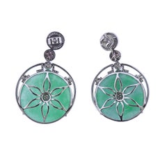 65.42ctw Jadeite Jade Diamond Pink Sapphire Gold Drop Earrings