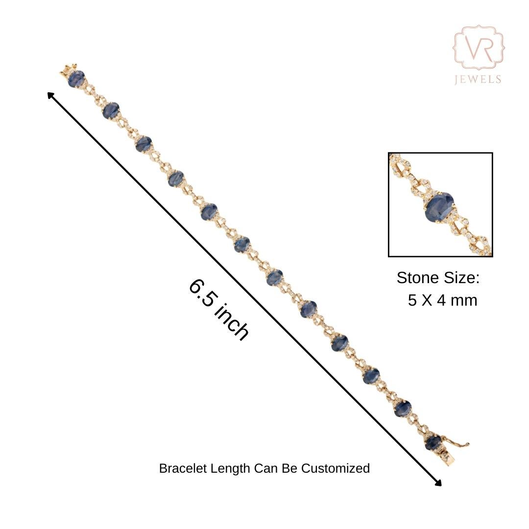 6.54Ct Oval Cut Blue Sapphire & Diamond Tennis Bracelet in Solid 14K Yellow Gold in vendita 4