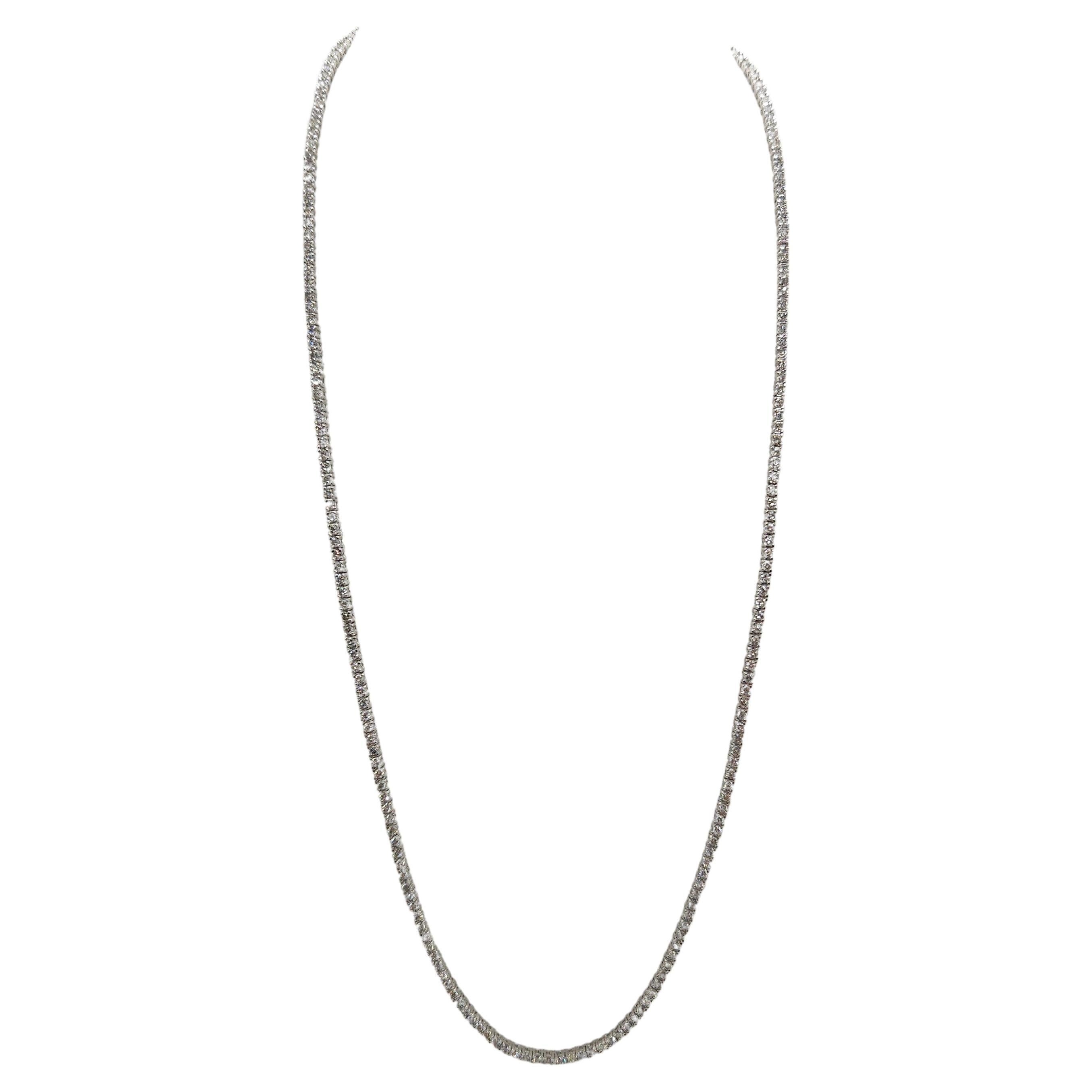 6.55 Carat Brilliant Cut Diamond Tennis Necklace 14 Karat White Gold 22''