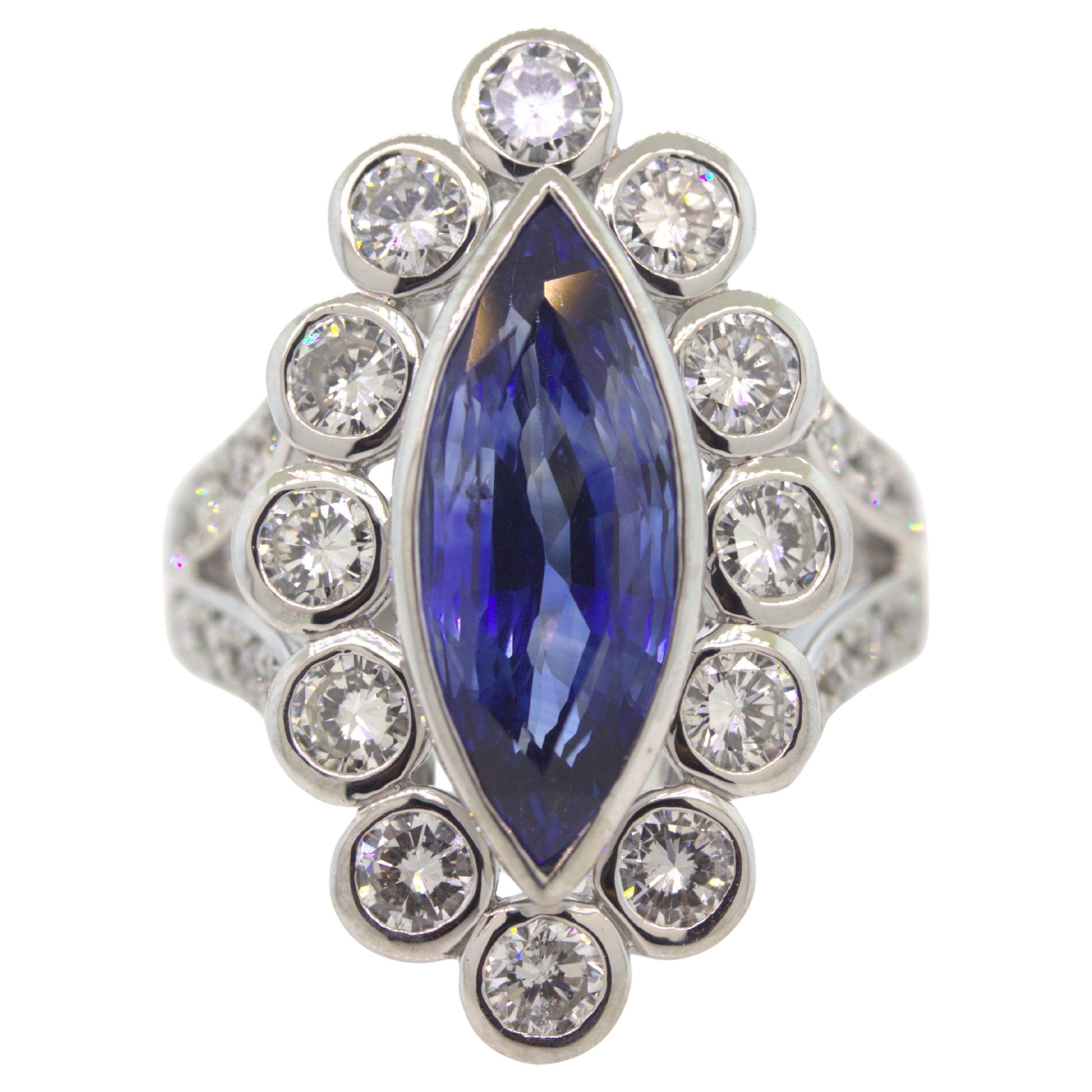 6,55 Karat Ceylon Saphir Diamant Platin Navette Ring, GIA zertifiziert