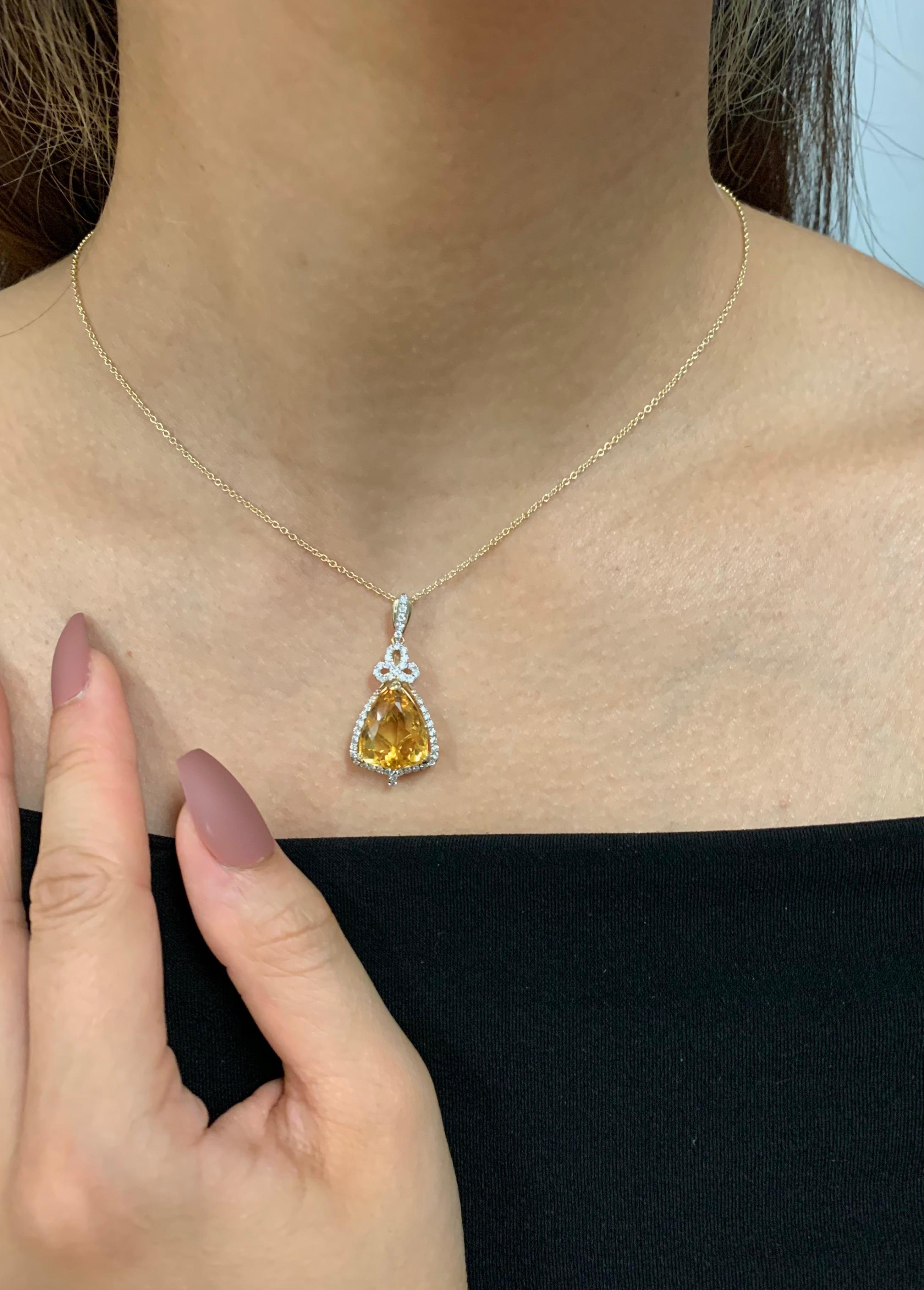 6.55 Carat Citrine Diamond Pendant 2