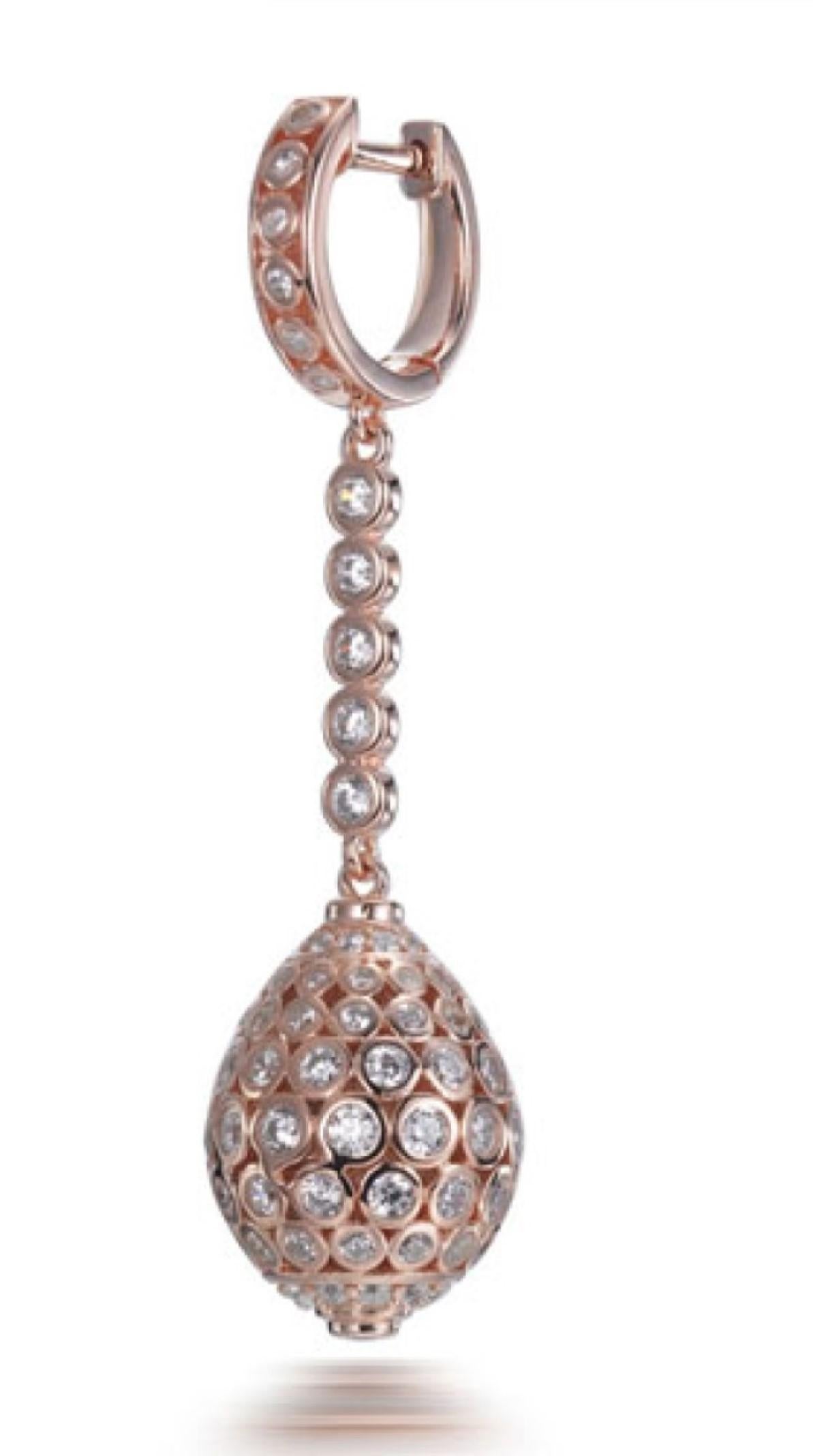 6.55 Carat Cubic Zirconia Rose Gold Aladdin Drop Designer Cocktail Earrings In New Condition For Sale In London, GB