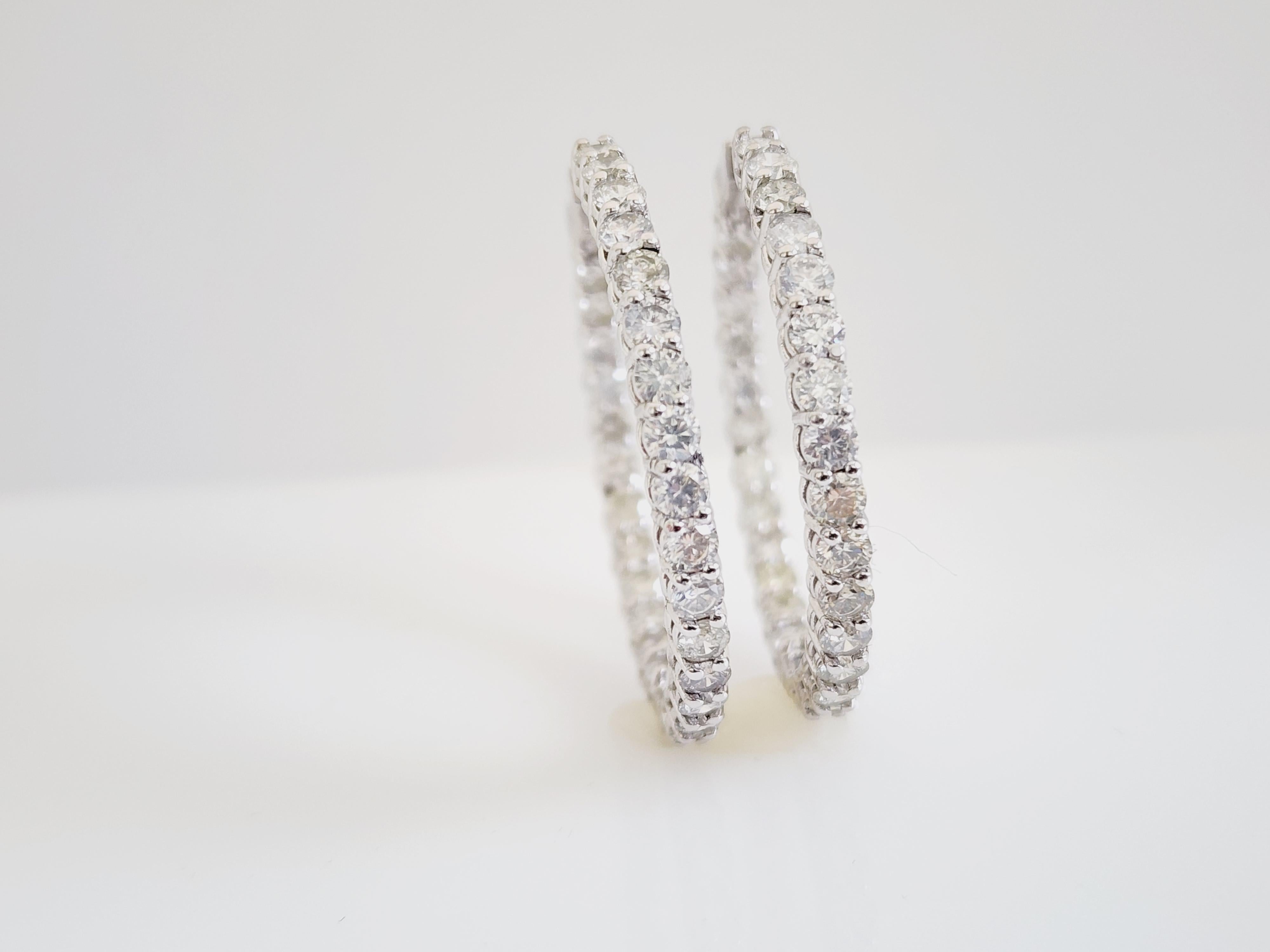 6.53 Carat Diamond Hoops Earrings 14 Karat White Gold 9