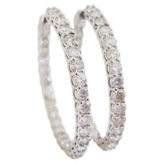 6.53 Carat Diamond Hoops Earrings 14 Karat White Gold