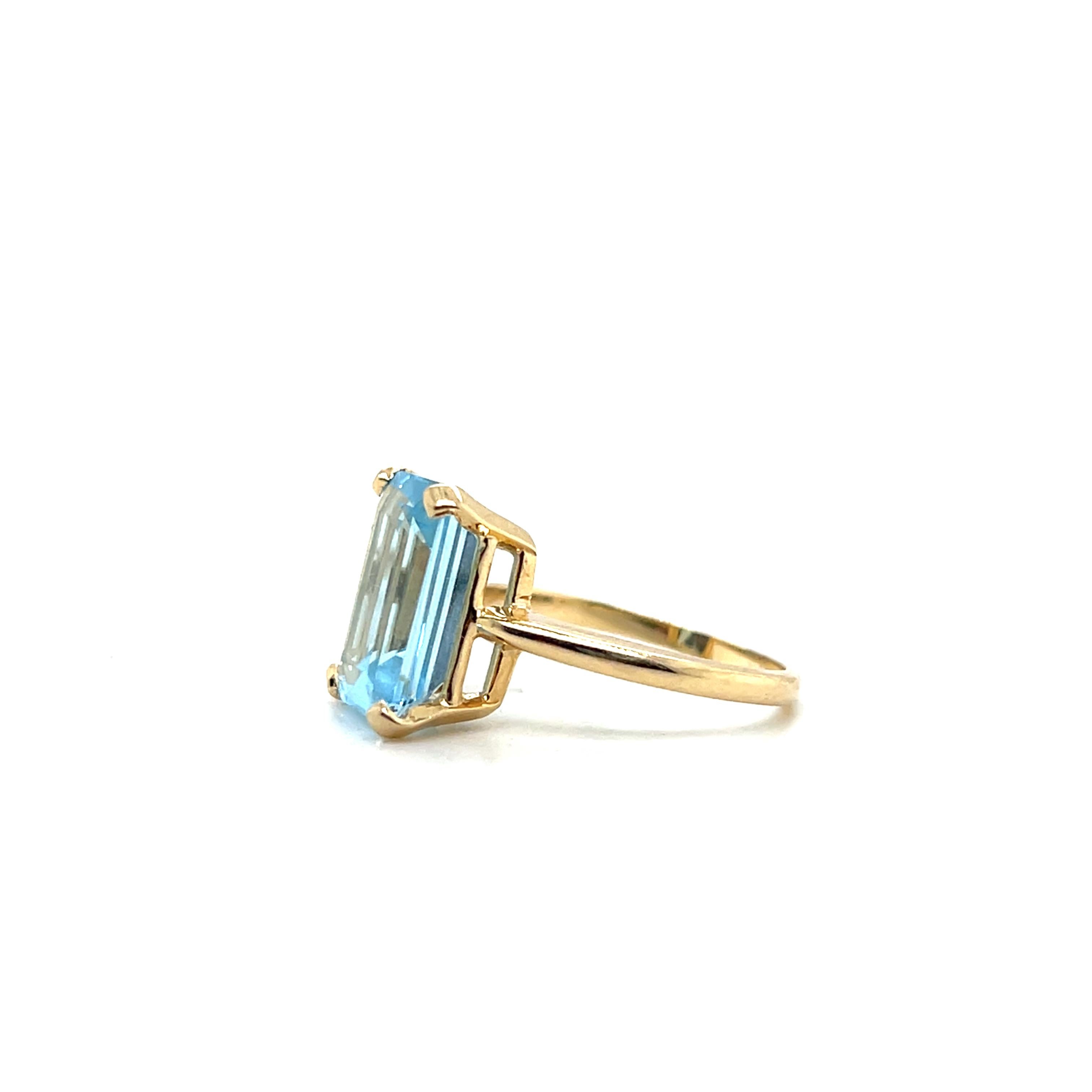 6,55 Karat Blauer Topas im Smaragdschliff und 14k Gelbgold Cocktail Ring im Angebot 5