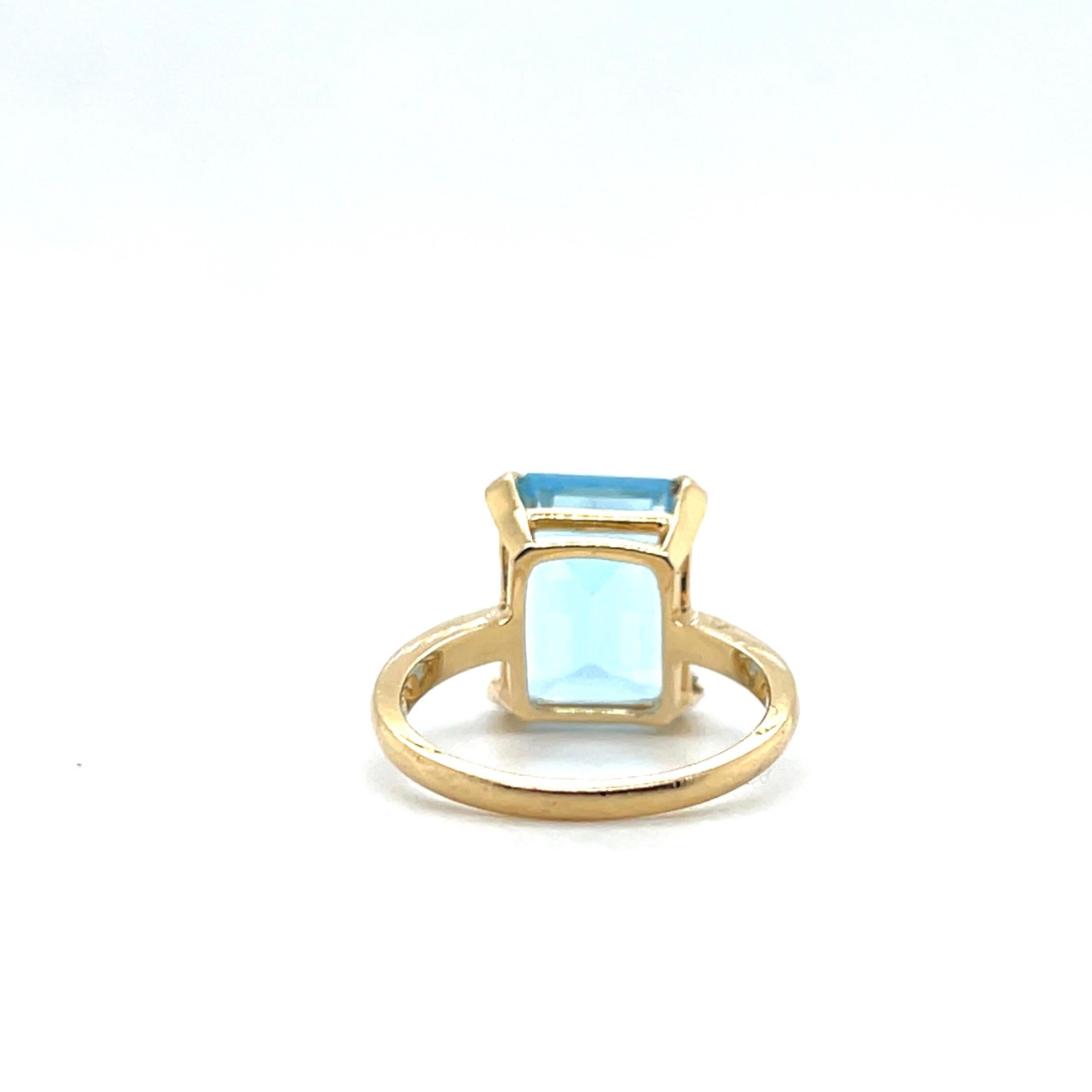 6,55 Karat Blauer Topas im Smaragdschliff und 14k Gelbgold Cocktail Ring im Angebot 6