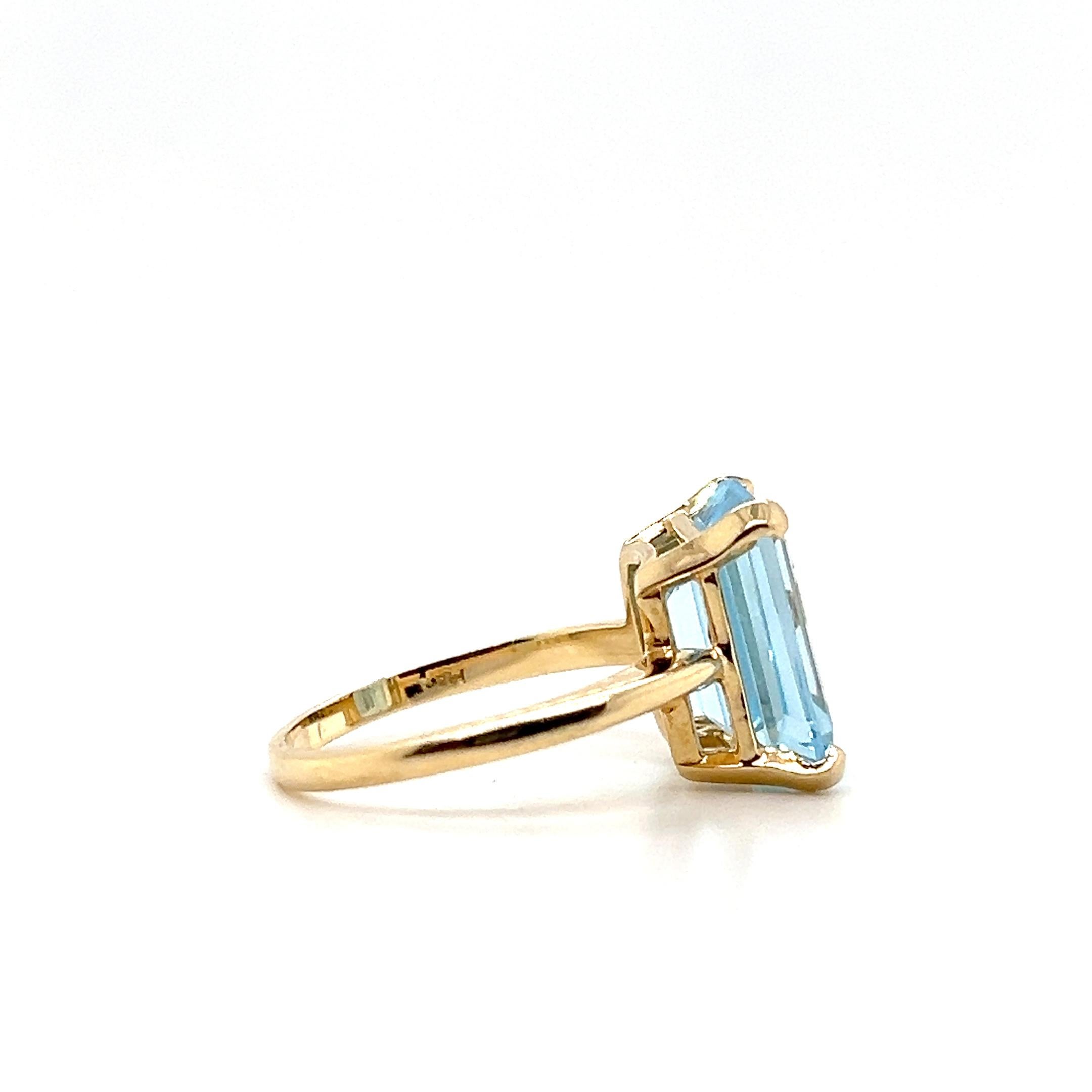 6,55 Karat Blauer Topas im Smaragdschliff und 14k Gelbgold Cocktail Ring im Angebot 3