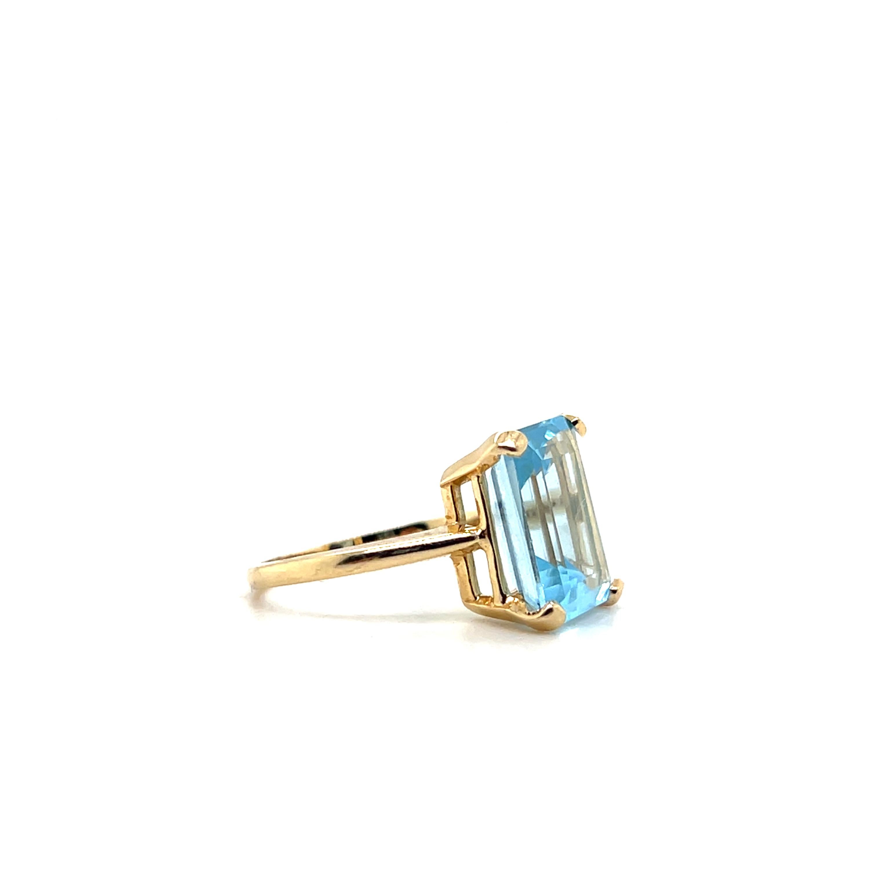 6,55 Karat Blauer Topas im Smaragdschliff und 14k Gelbgold Cocktail Ring im Angebot 4