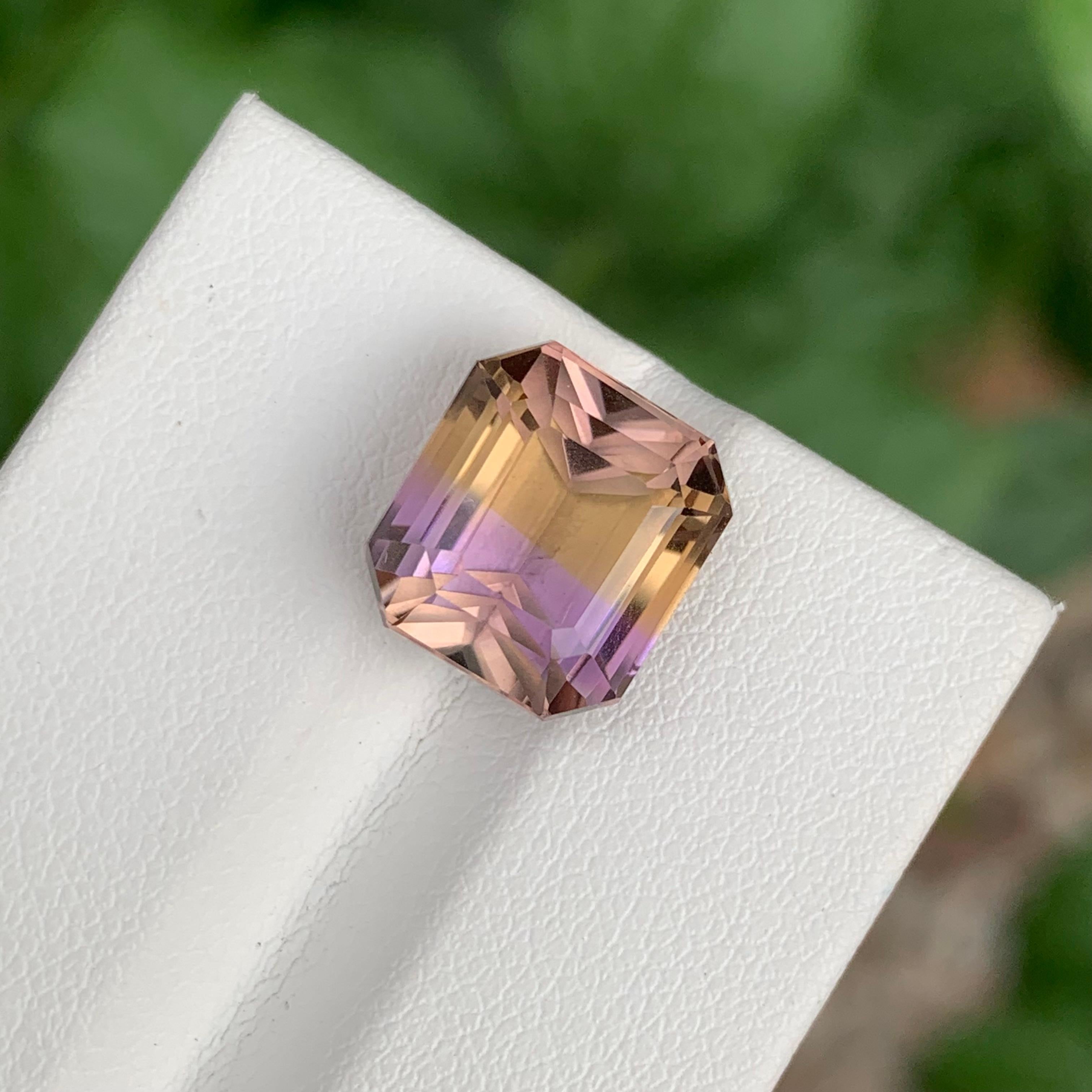 Women's or Men's 6.55 Carat Natural Loose Ametrine Emerald Shape Gemstone From Brazil Mine For Sale