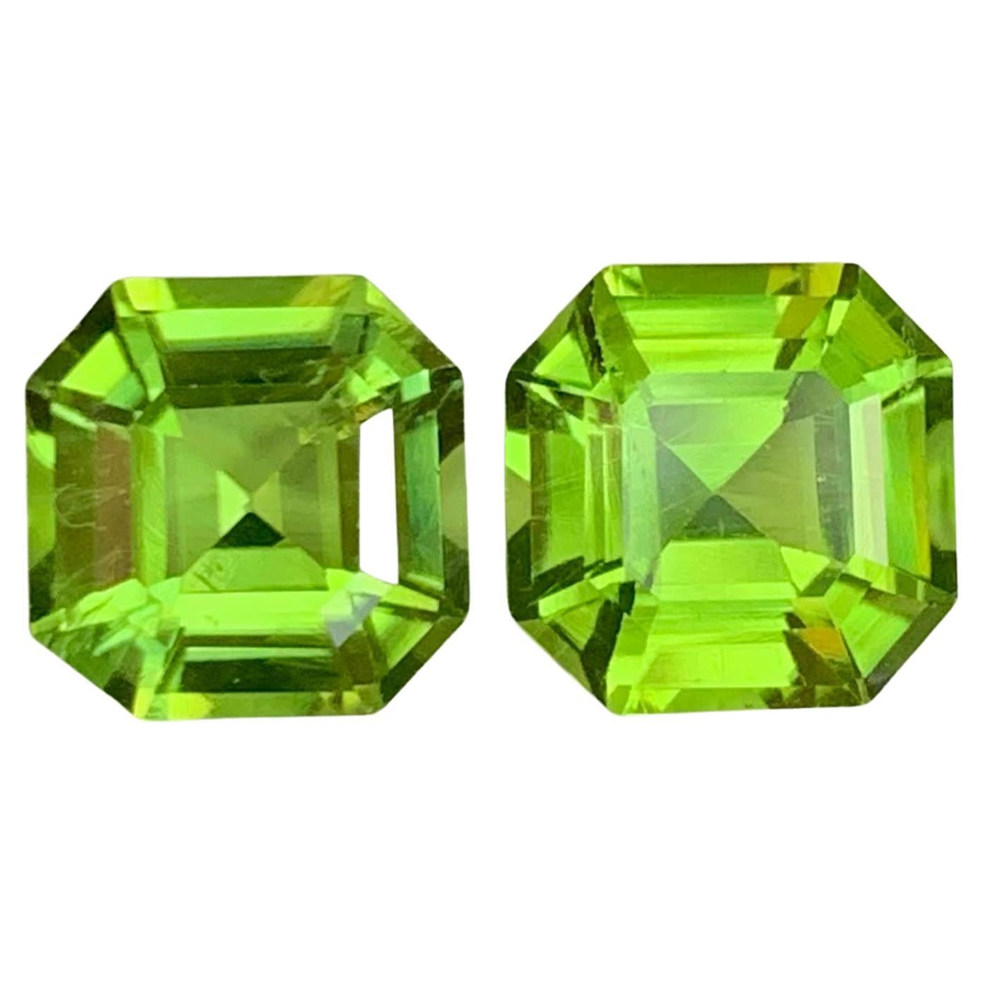 Gema paquistaní suelta de peridoto verde manzana de 6,55 quilates naturales, talla Asscher en pareja en venta
