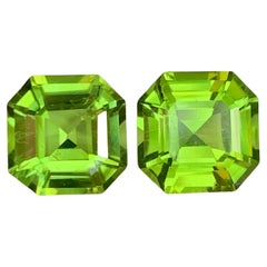 Gema paquistaní suelta de peridoto verde manzana de 6,55 quilates naturales, talla Asscher en pareja