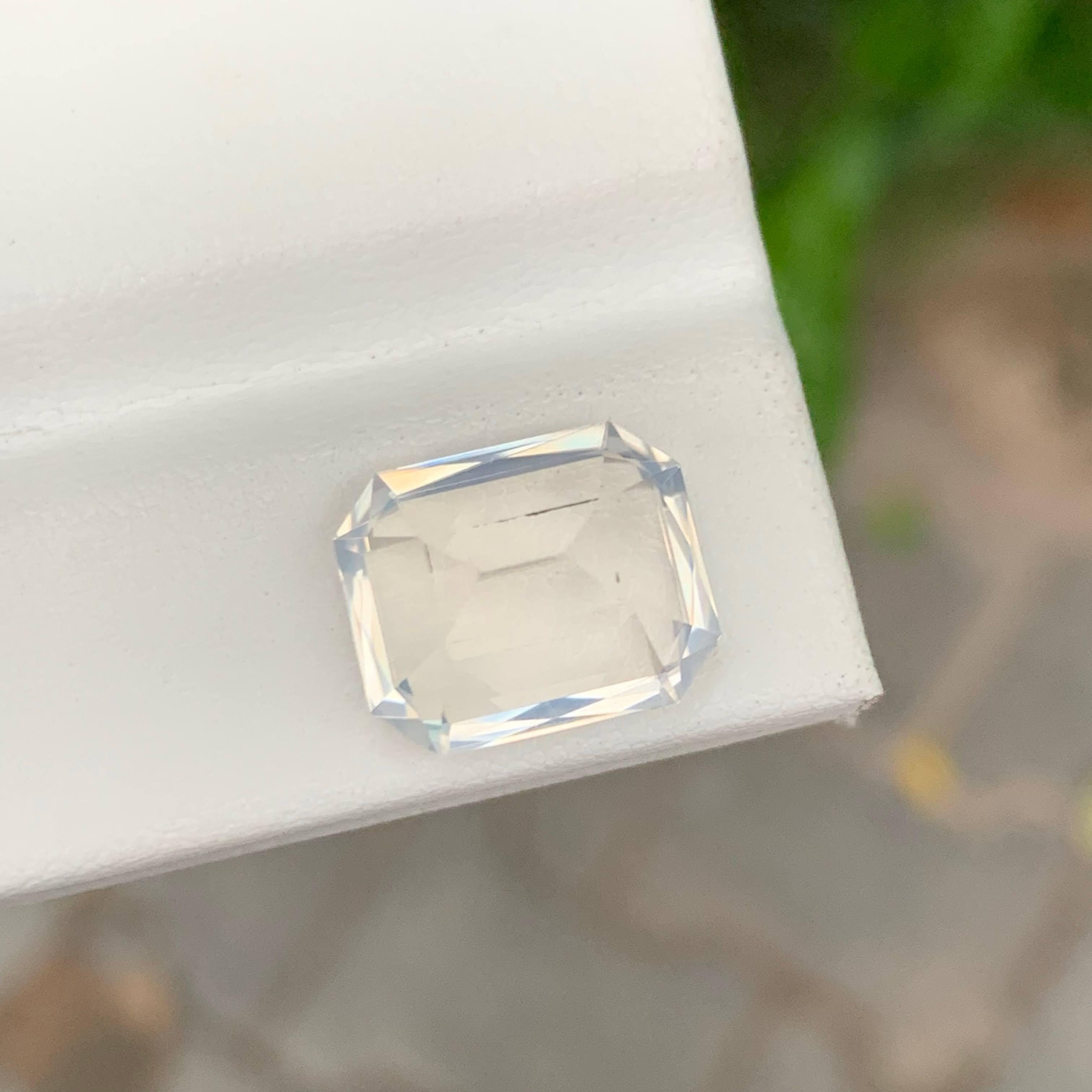 6.55 Carat Natural Loose Milky Quartz Stone Emerald Cut Faceted African Gemstone For Sale 5