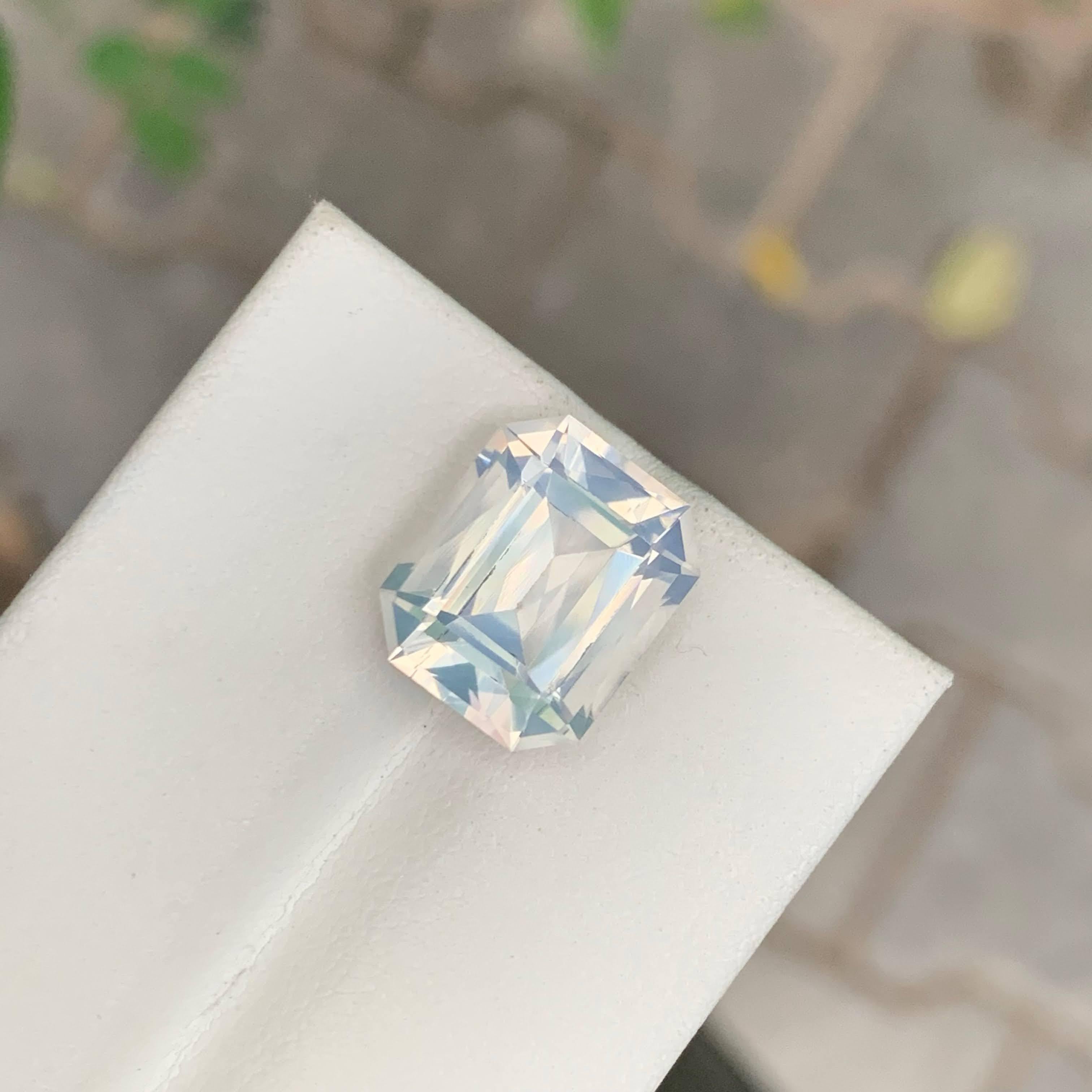 6.55 Carat Natural Loose Milky Quartz Stone Emerald Cut Faceted African Gemstone For Sale 1