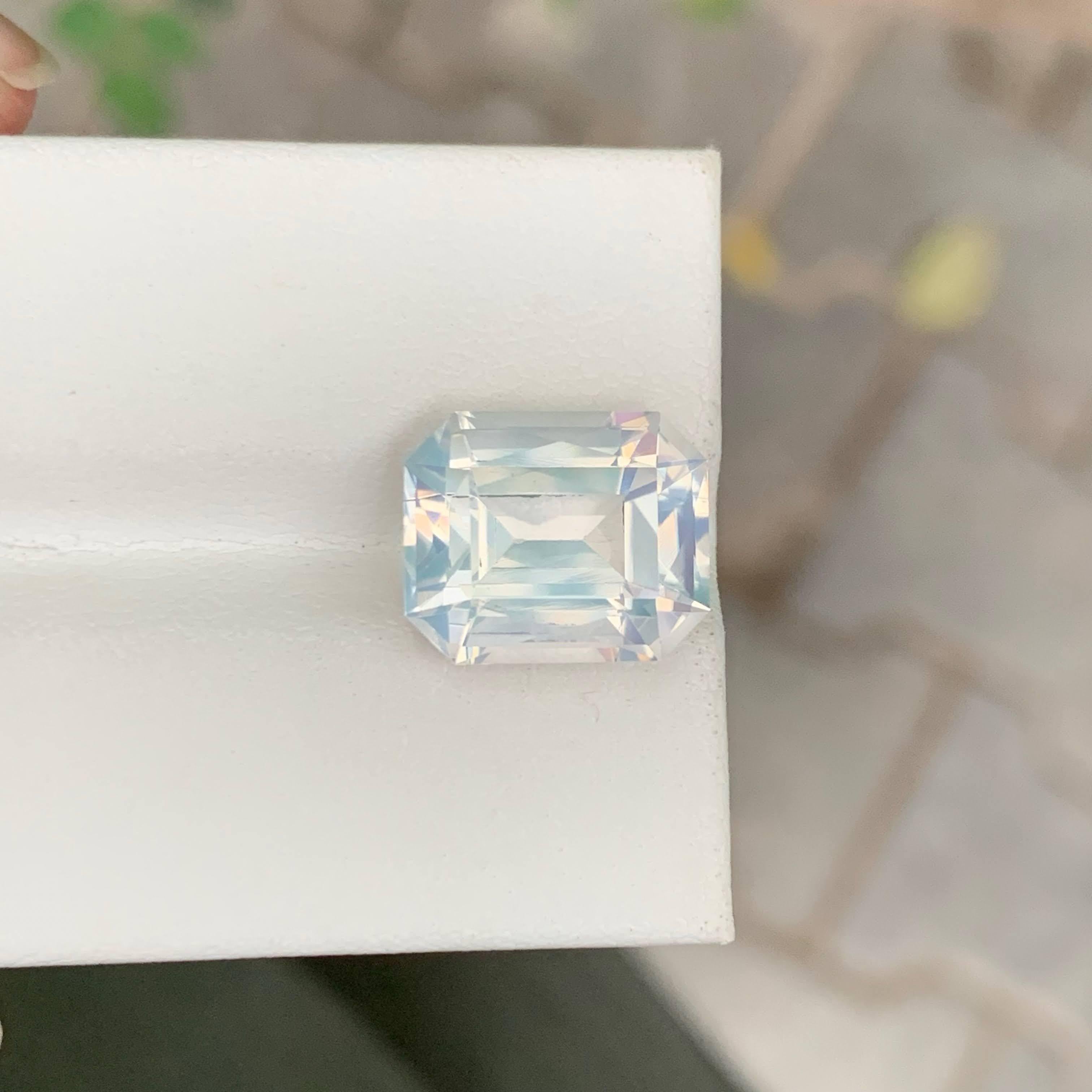 6.55 Carat Natural Loose Milky Quartz Stone Emerald Cut Faceted African Gemstone For Sale 2