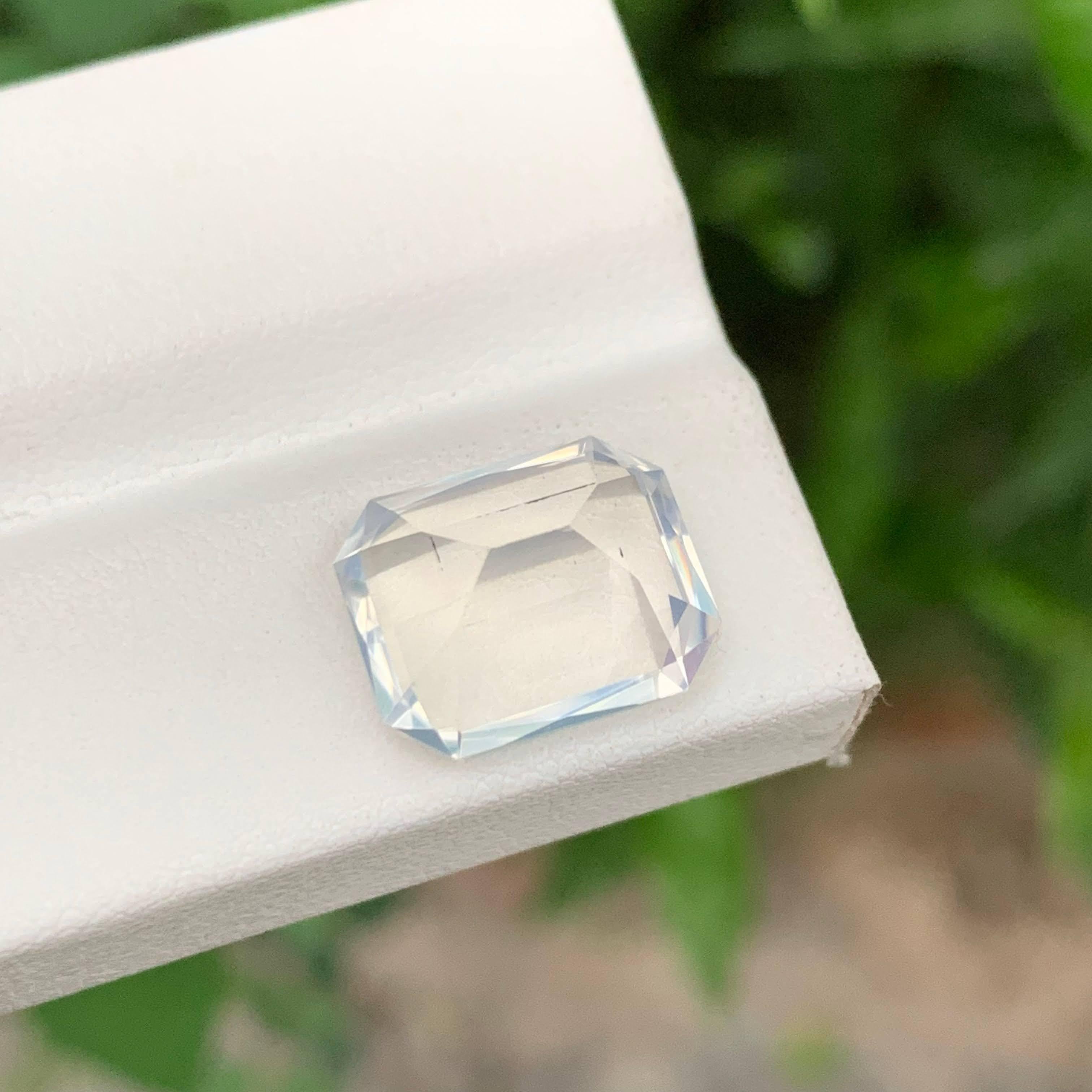 6.55 Carat Natural Loose Milky Quartz Stone Emerald Cut Faceted African Gemstone For Sale 3