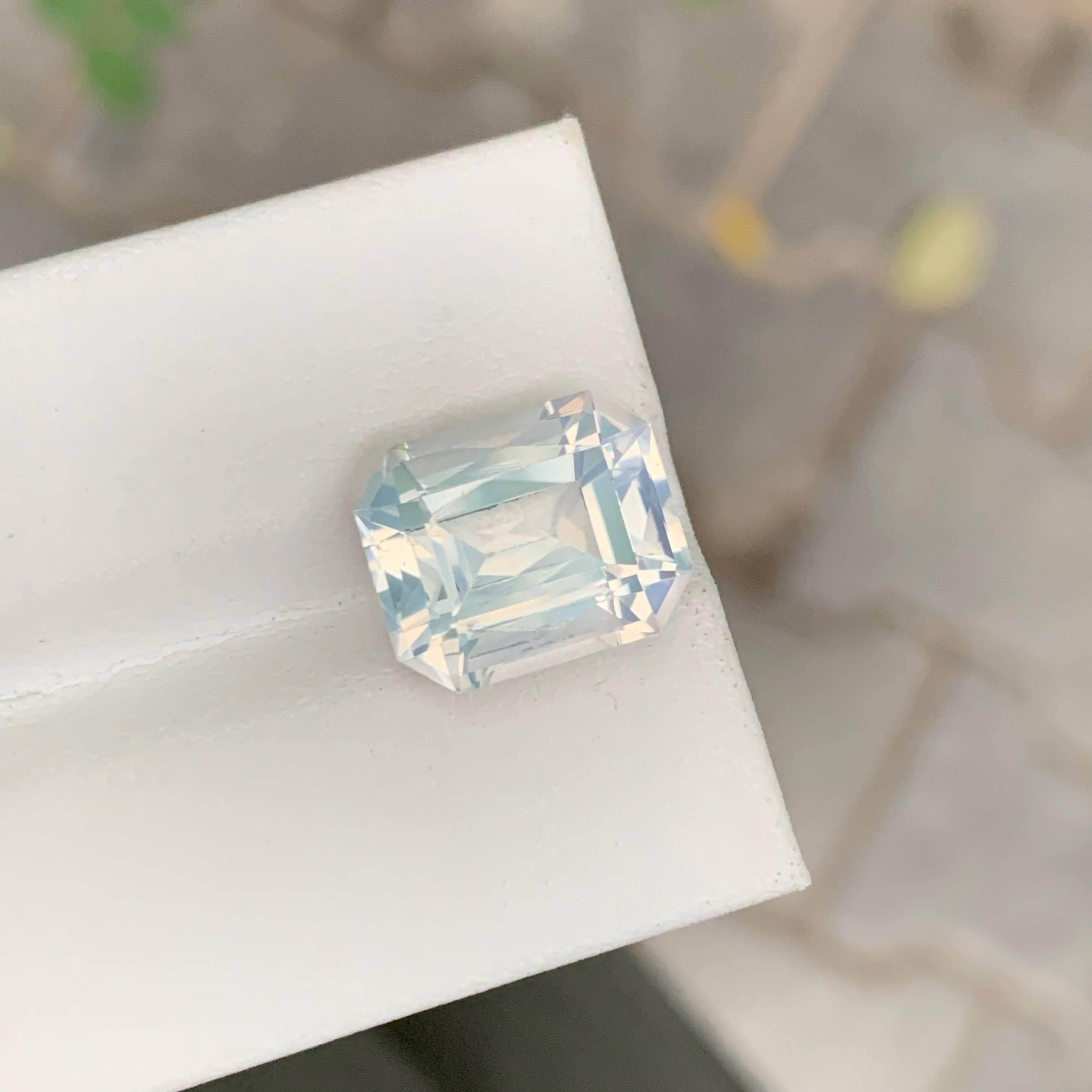 6.55 Carat Natural Loose Milky Quartz Stone Emerald Cut Faceted African Gemstone For Sale 4