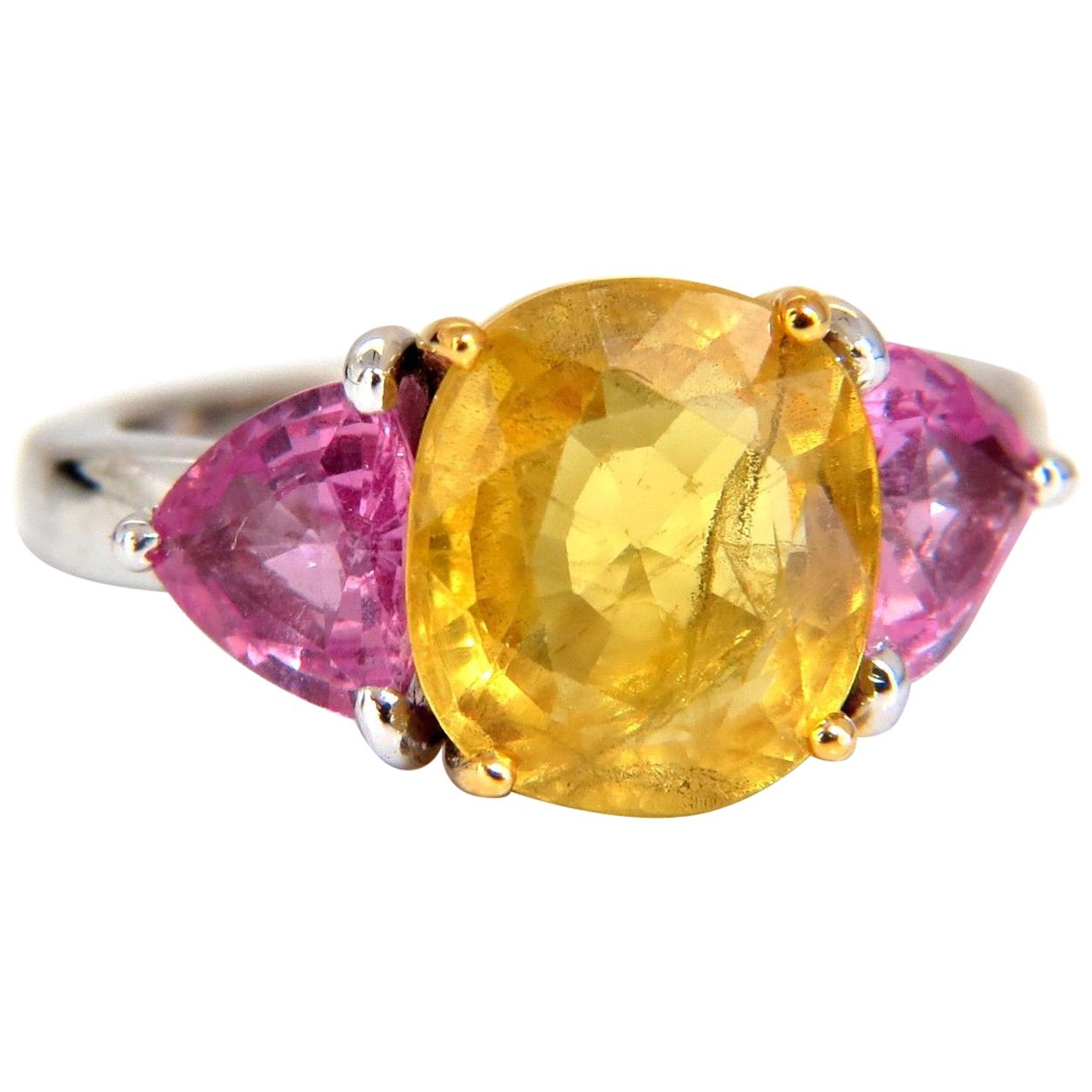 6.55 Carat Natural Yellow Sapphire Ring 14 Karat For Sale
