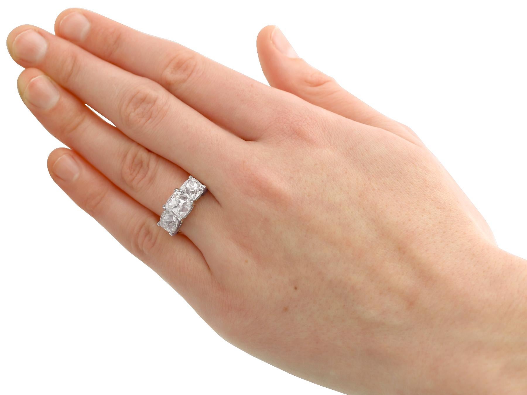 6.55 Carat Old Cut Diamond and Platinum Trilogy Ring In Excellent Condition In Jesmond, Newcastle Upon Tyne