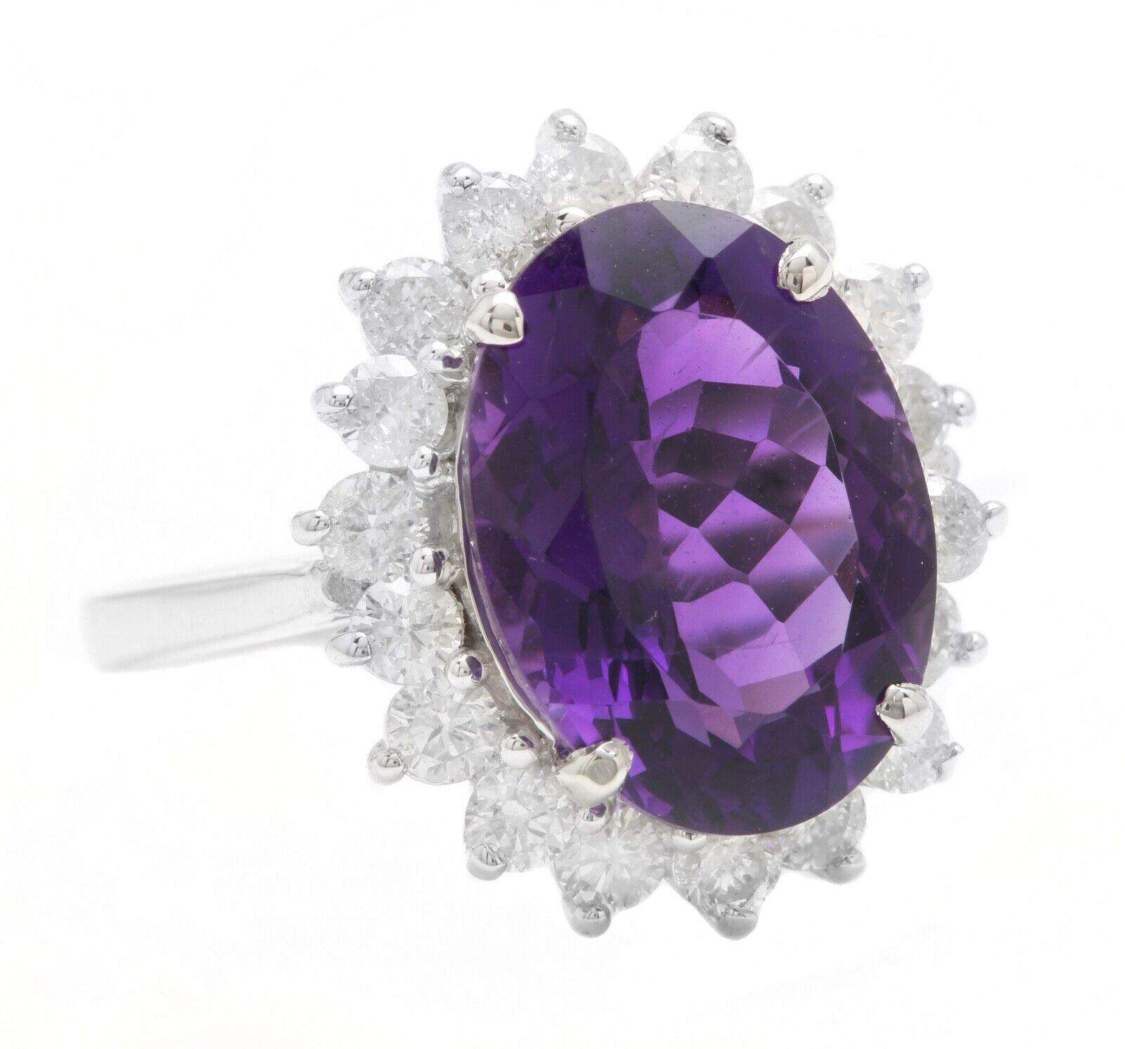 6.55 Carats Natural Amethyst and Diamond 14K Solid White Gold Ring

Suggested Replacement Value: $5,500.00

Total Natural Oval Cut Amethyst Weights: Approx. 5.50 Carats 

 Amethyst Measures: Approx. 14.00 x 10.00mm

Natural Round Diamonds Weight: