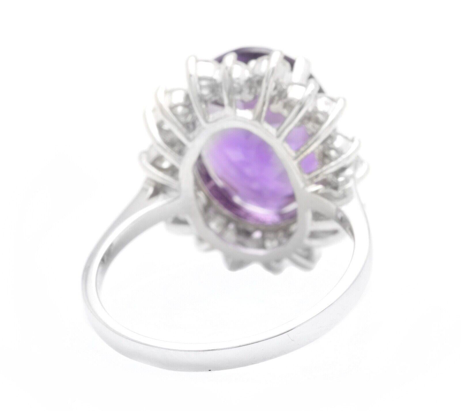 6.55 Carats Natural Amethyst and Diamond 14K Solid White Gold Ring In New Condition For Sale In Los Angeles, CA