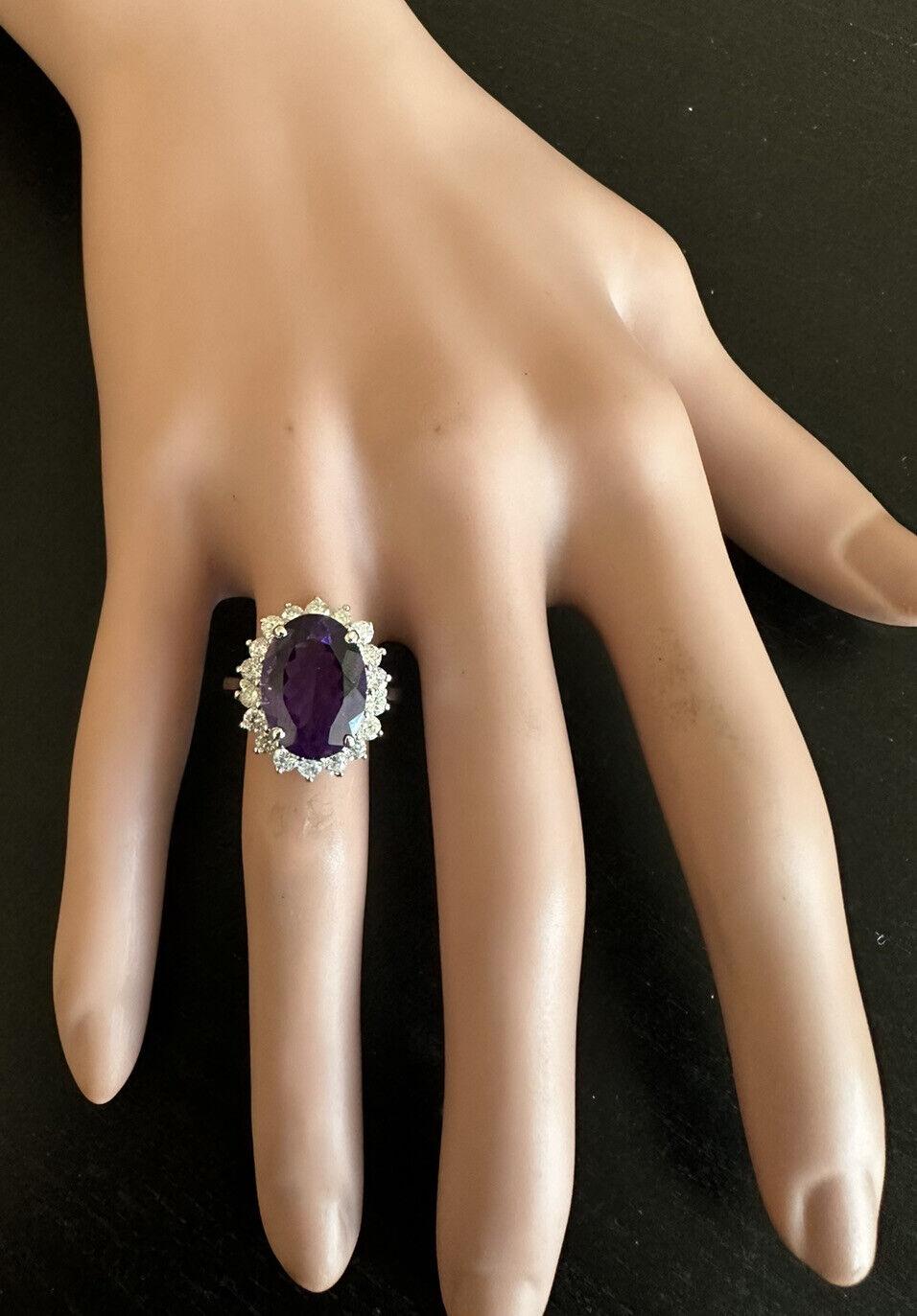 6.55 Carats Natural Amethyst and Diamond 14K Solid White Gold Ring For Sale 1