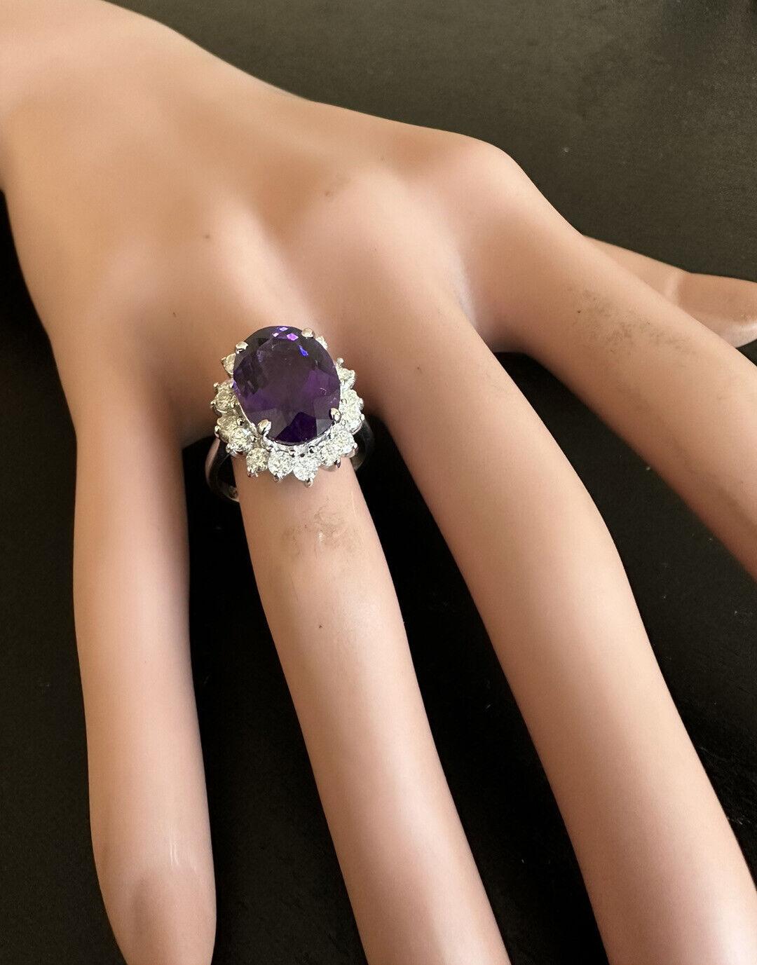 6.55 Carats Natural Amethyst and Diamond 14K Solid White Gold Ring For Sale 2