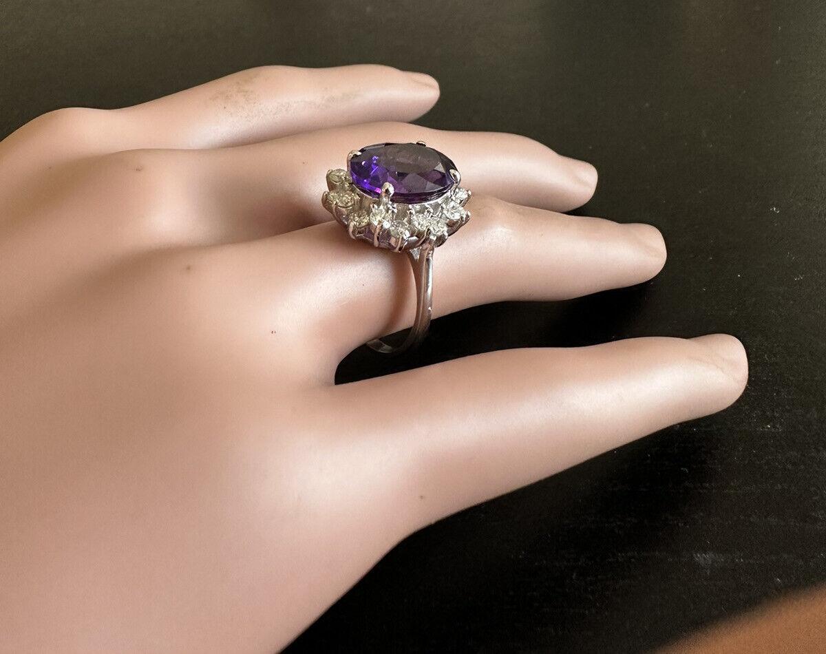6.55 Carats Natural Amethyst and Diamond 14K Solid White Gold Ring For Sale 3