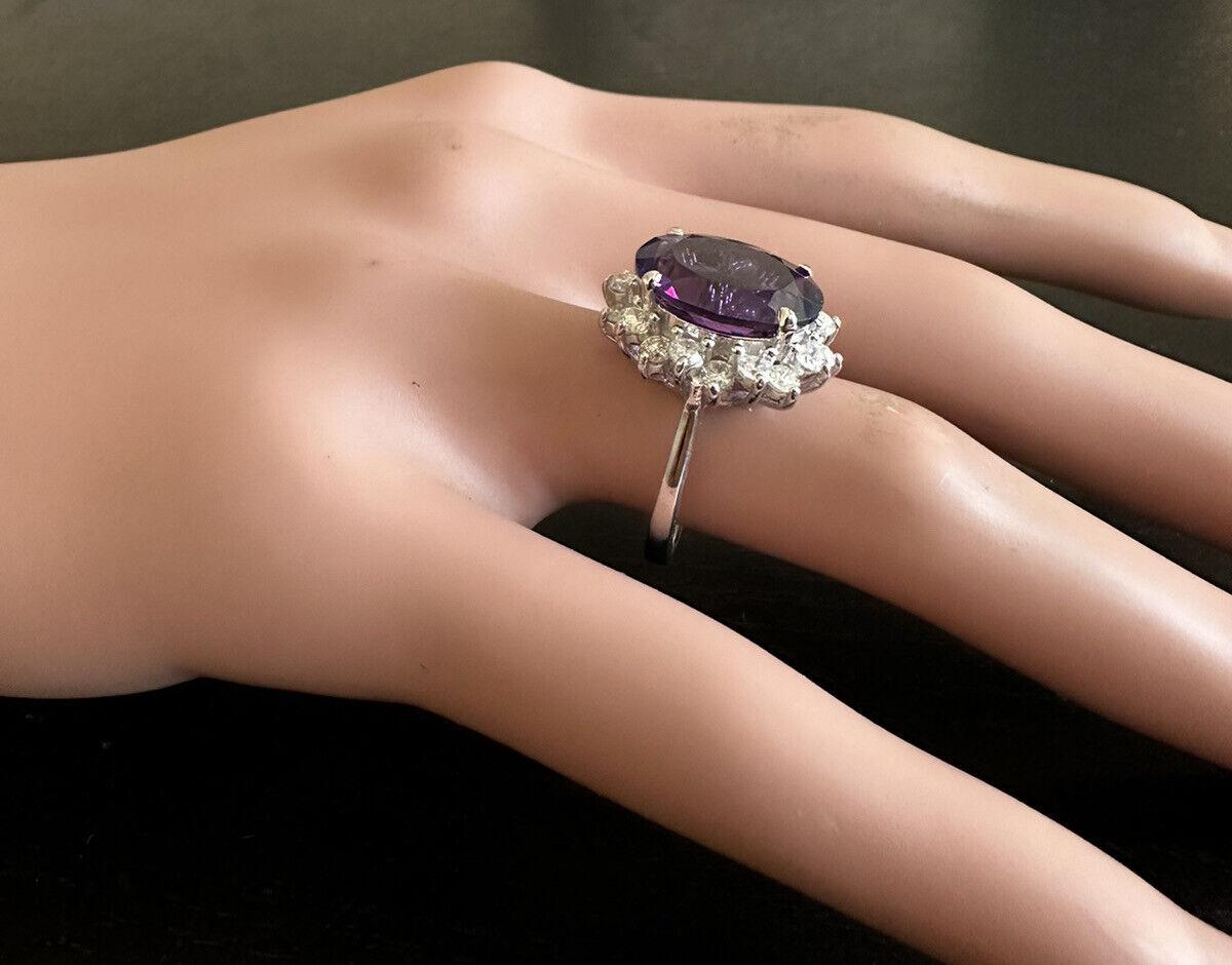 6.55 Carats Natural Amethyst and Diamond 14K Solid White Gold Ring For Sale 4