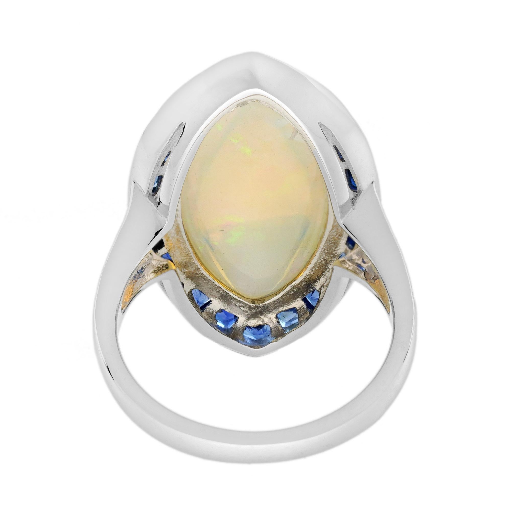 6.55 Ct. Opal Blue Sapphire Diamond Art Deco Style Cocktail Ring in 18K Gold 2