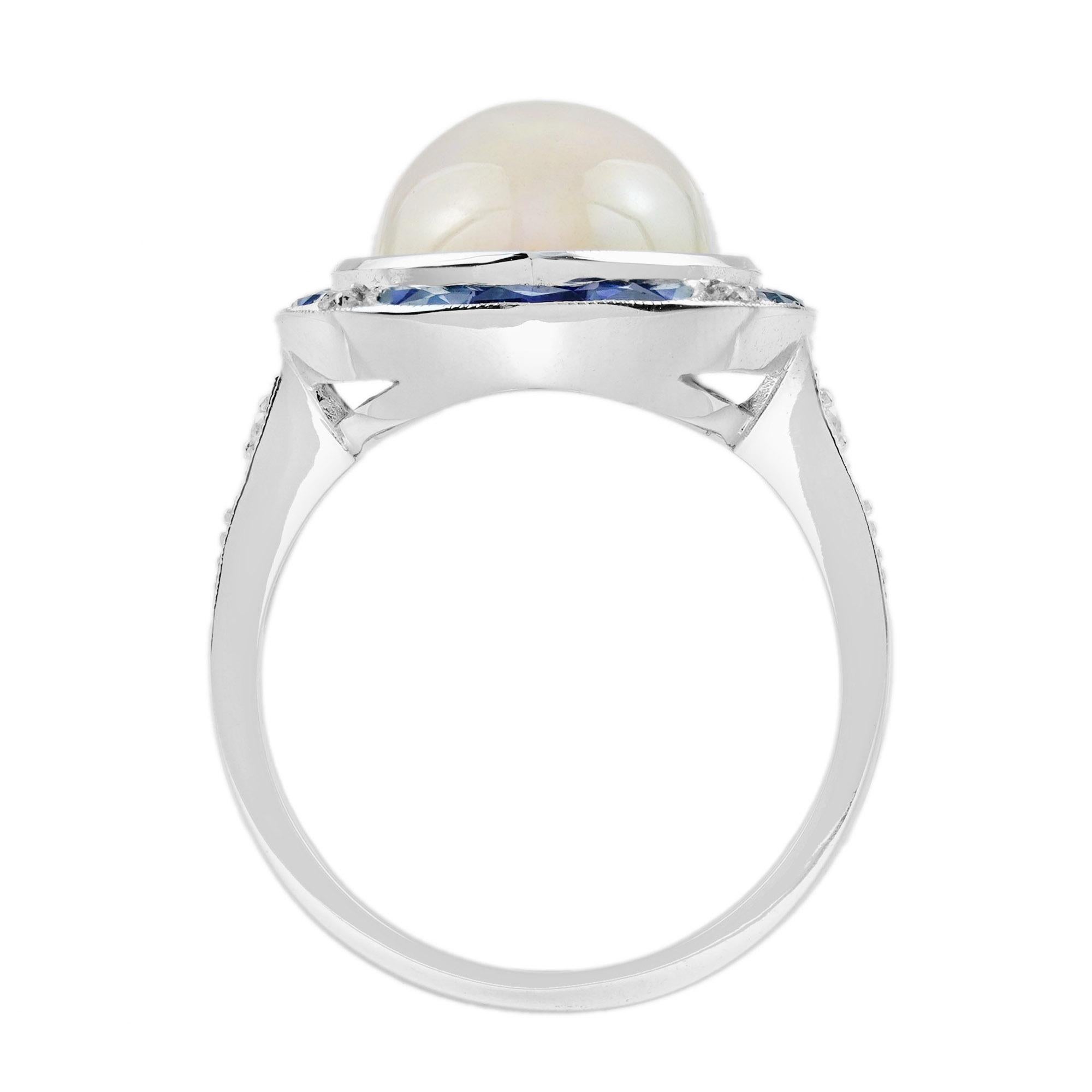 6.55 Ct. Opal Blue Sapphire Diamond Art Deco Style Cocktail Ring in 18K Gold 3