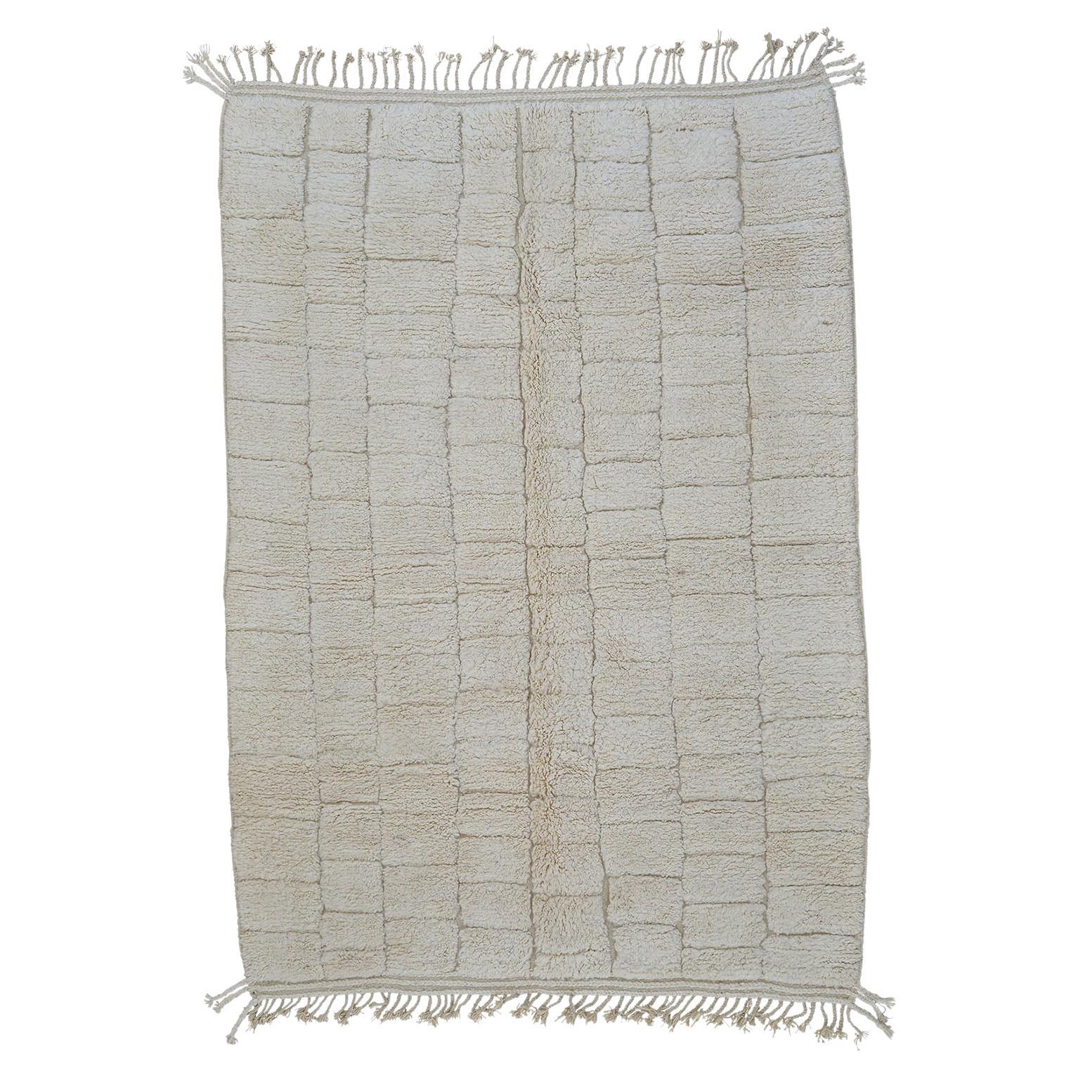 6’5.5” x 9’1” Inez Ivory Handmade Moroccan Wool Beni Ouarain Rug