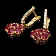 Boucles d'oreilles en or blanc massif 14 carats avec rubis de 6,55 carats et diamants naturels