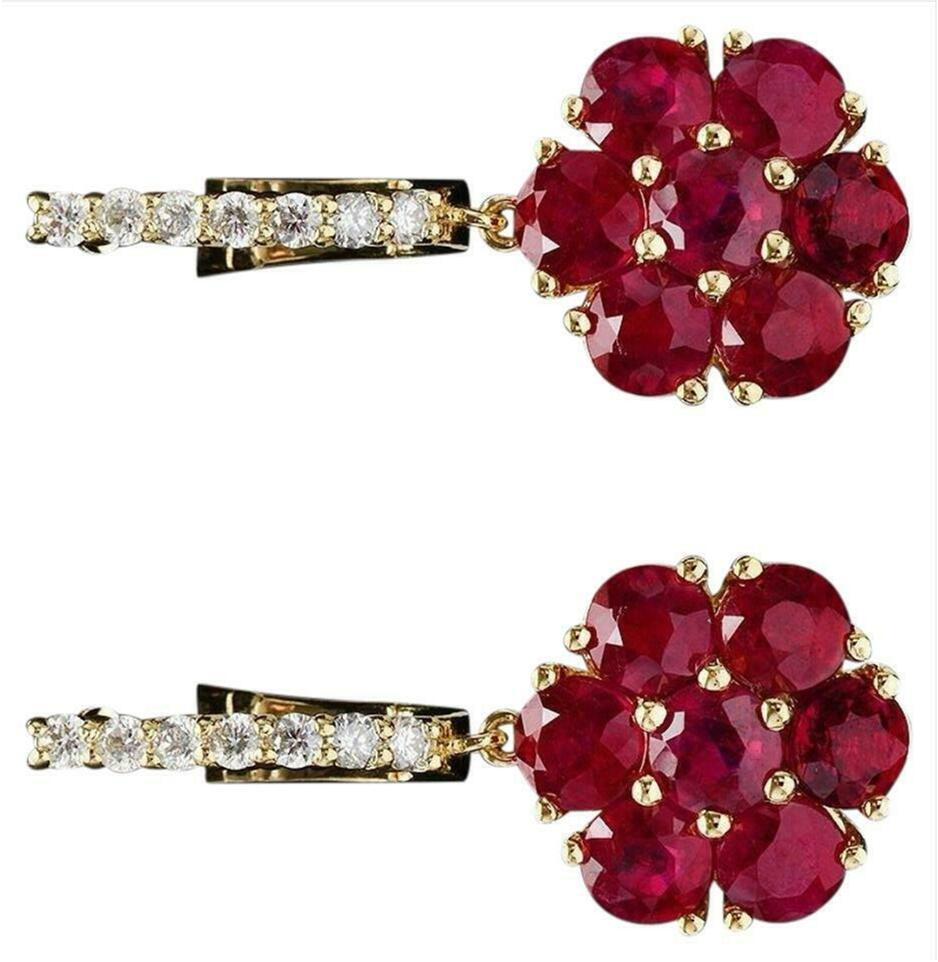 Boucles d'oreilles en or blanc massif 14 carats avec rubis de 6,55 carats et diamants naturels Neuf - En vente à Los Angeles, CA