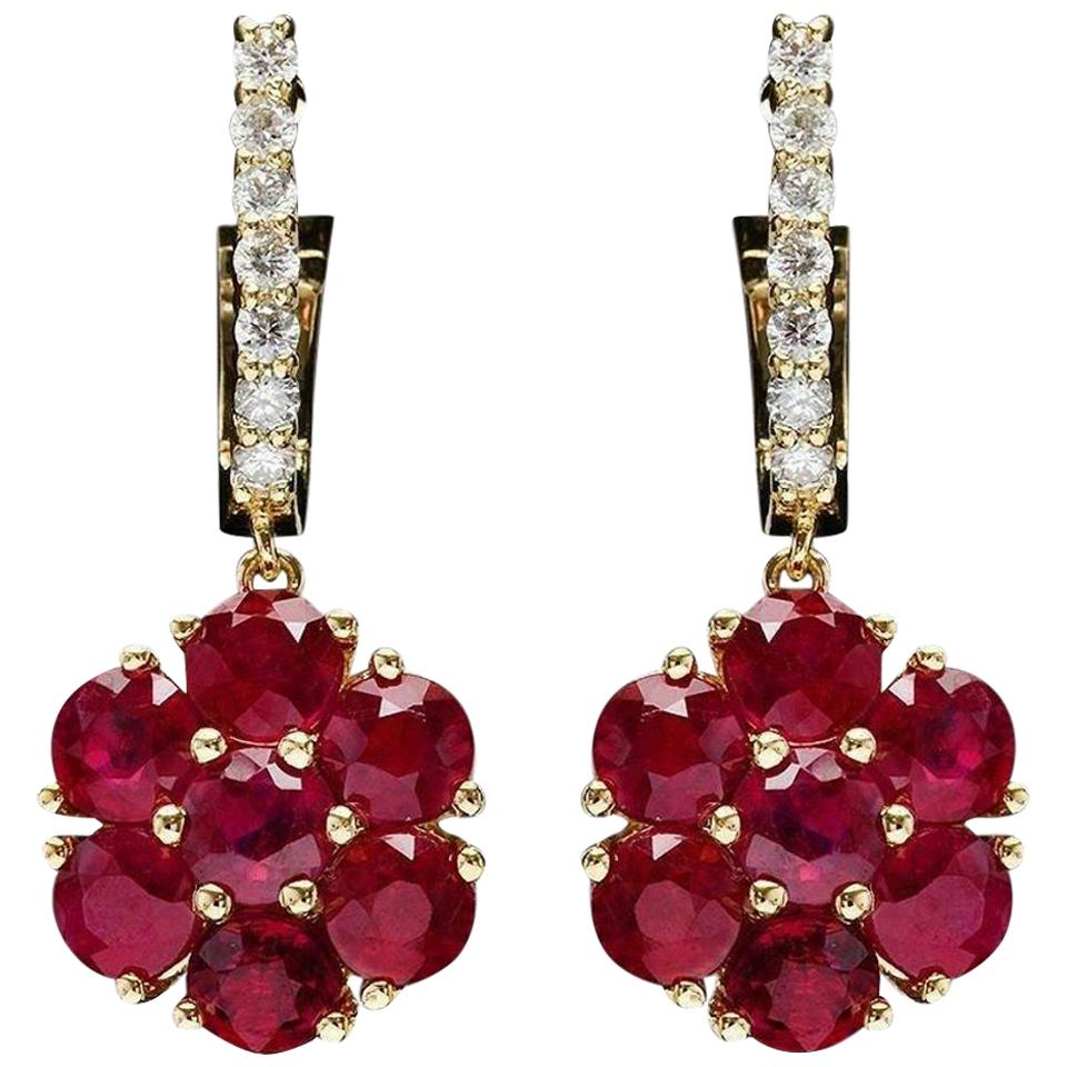 6.55 Carat Ruby and Natural Diamond 14 Karat Solid White Gold Earrings