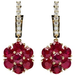 6.55 Carat Ruby and Natural Diamond 14 Karat Solid White Gold Earrings