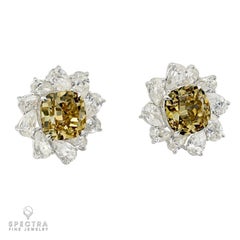 6.56 & 6.34ct Cushion Brown-Yellow Diamond Earrings  Spectra Fine Jewelry
