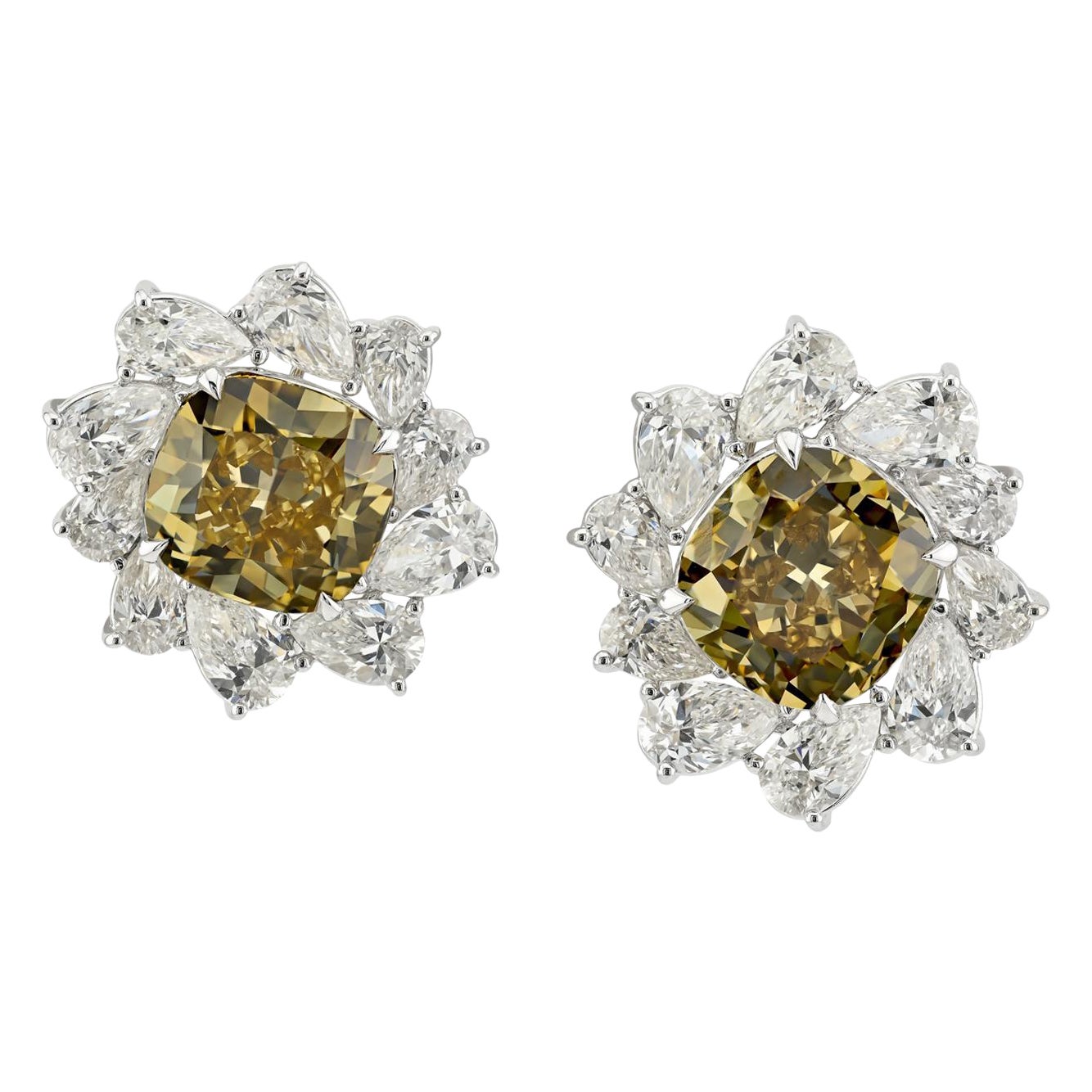 6.56 & 6.34ct Cushion Brown-Yellow Diamond Earrings  Spectra Fine Jewelry For Sale