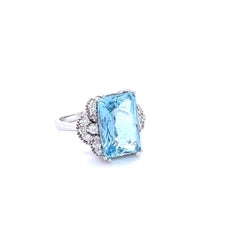 6.56 Carat Aquamarine Diamond White Gold Cocktail Ring