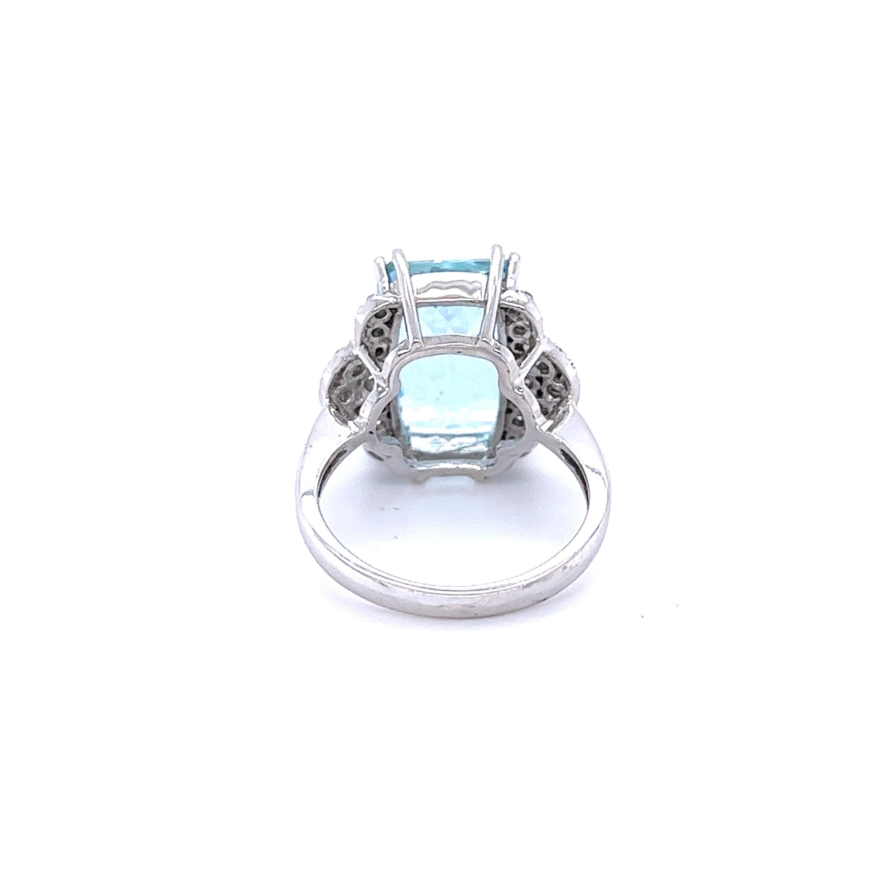 Emerald Cut 6.56 Carat Aquamarine Diamond White Gold Cocktail Ring For Sale