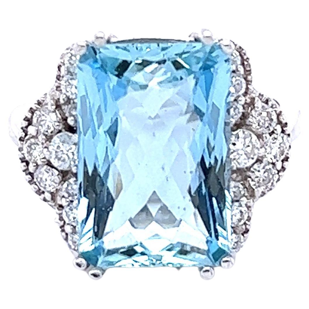 6.56 Carat Aquamarine Diamond White Gold Cocktail Ring For Sale