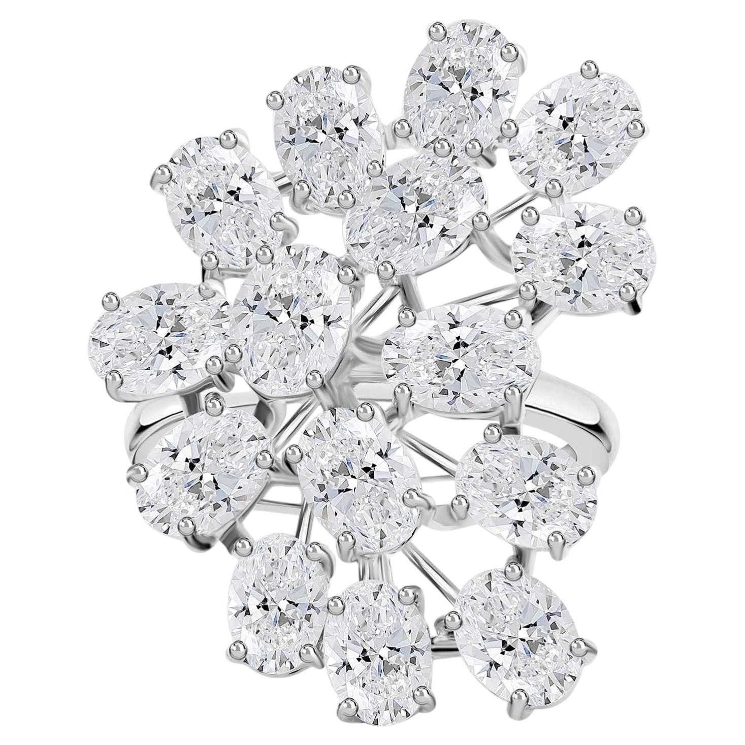 6.56 Carat Natural Diamond Cluster Statement Cocktail Ring in 18K White Gold For Sale
