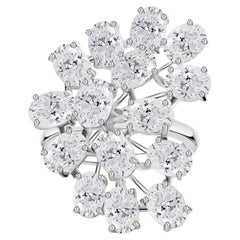 6.56 Carat Natural Diamond Cluster Statement Cocktail Ring in 18K White Gold