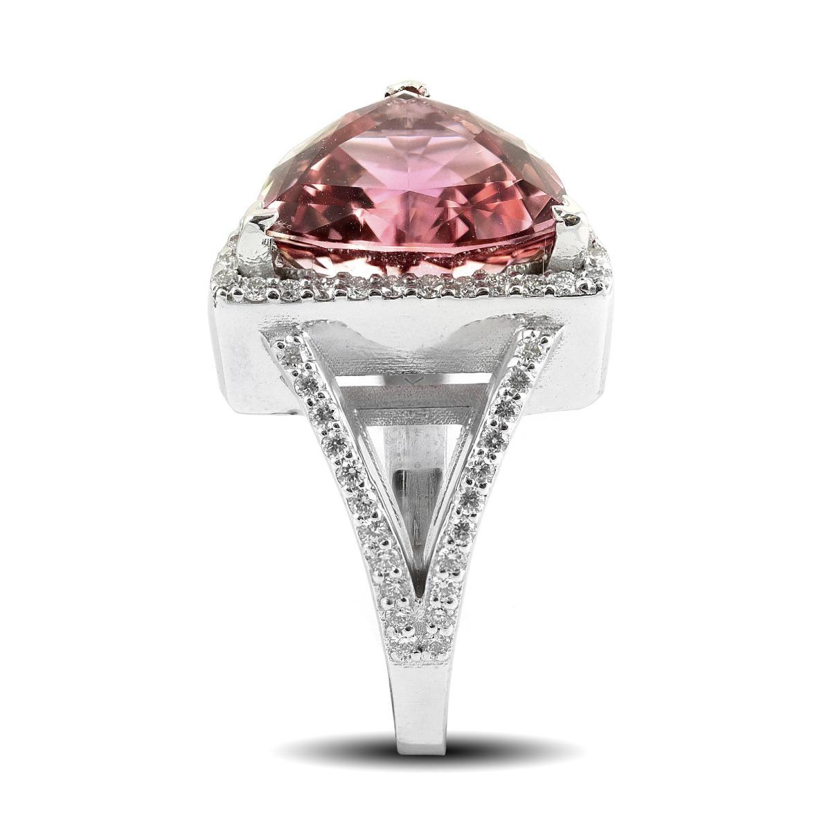 Contemporary 6.56 Carat Natural Pink Tourmaline Diamond 14K White Gold Ring For Sale